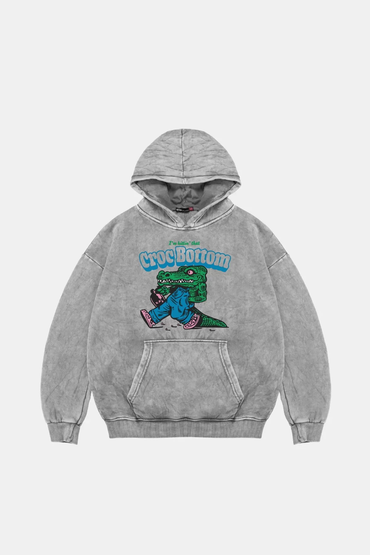 Croc Bottom Baskılı Oversize Unisex Premium Yıkamalı Beyaz Hoodie