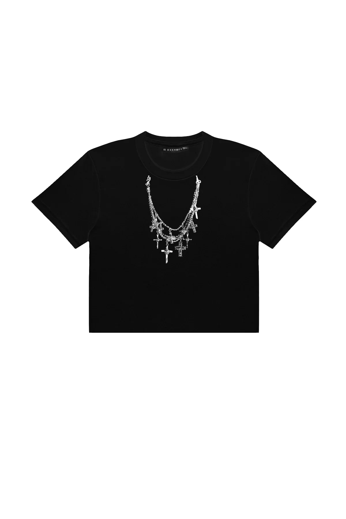 Cross Necklace Baskılı Siyah Crop Top