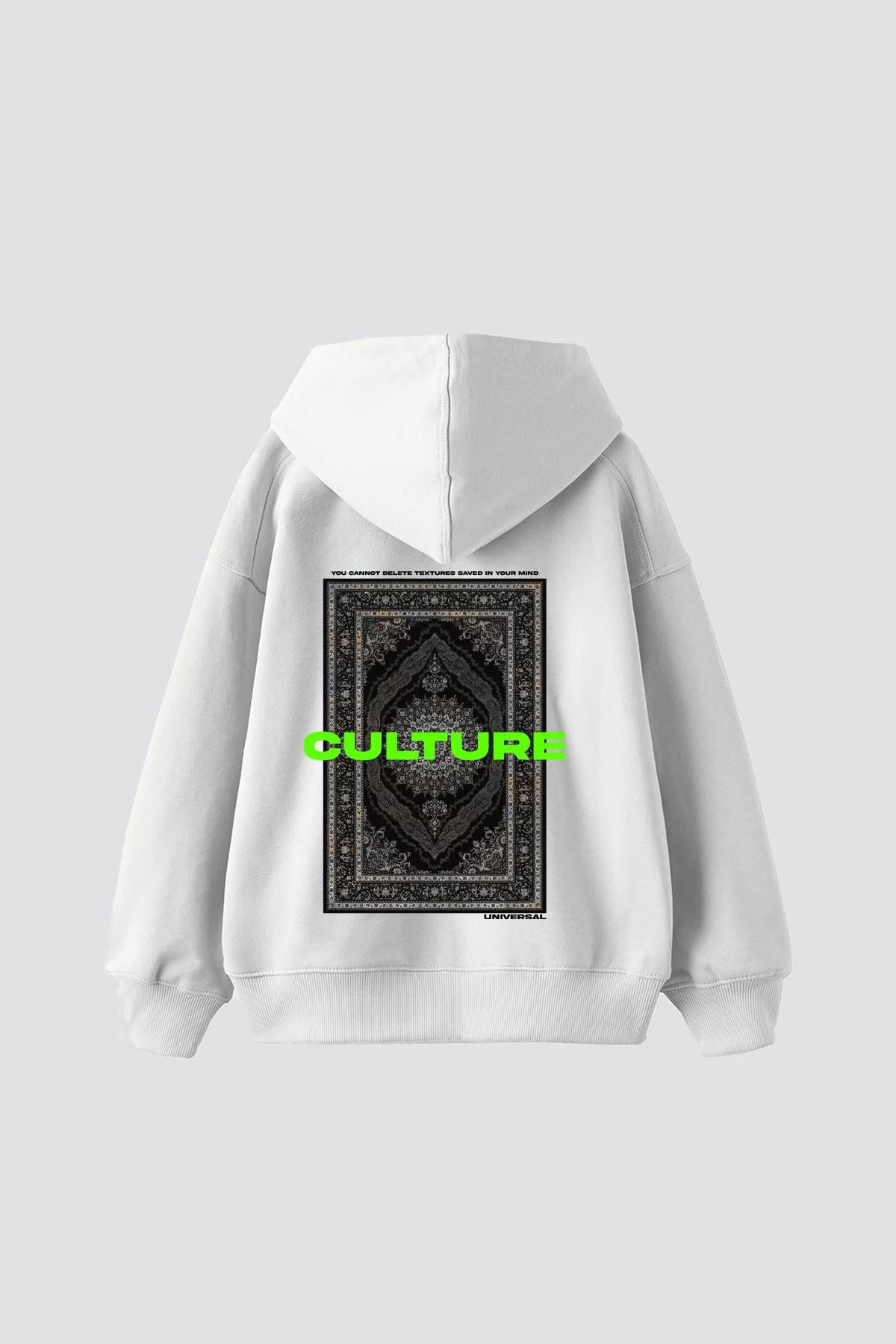 Culture Etnik Baskılı Oversize Unisex Premium Beyaz Hoodie