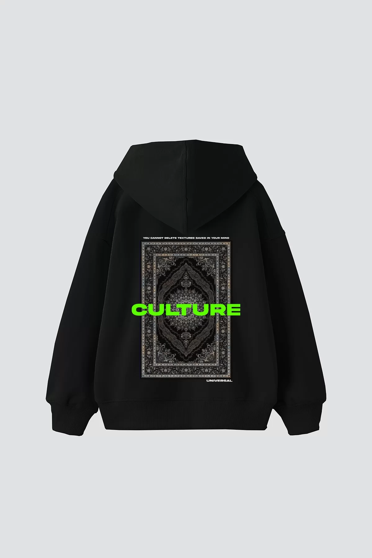 Culture Etnik Baskılı Oversize Unisex Premium Siyah Hoodie