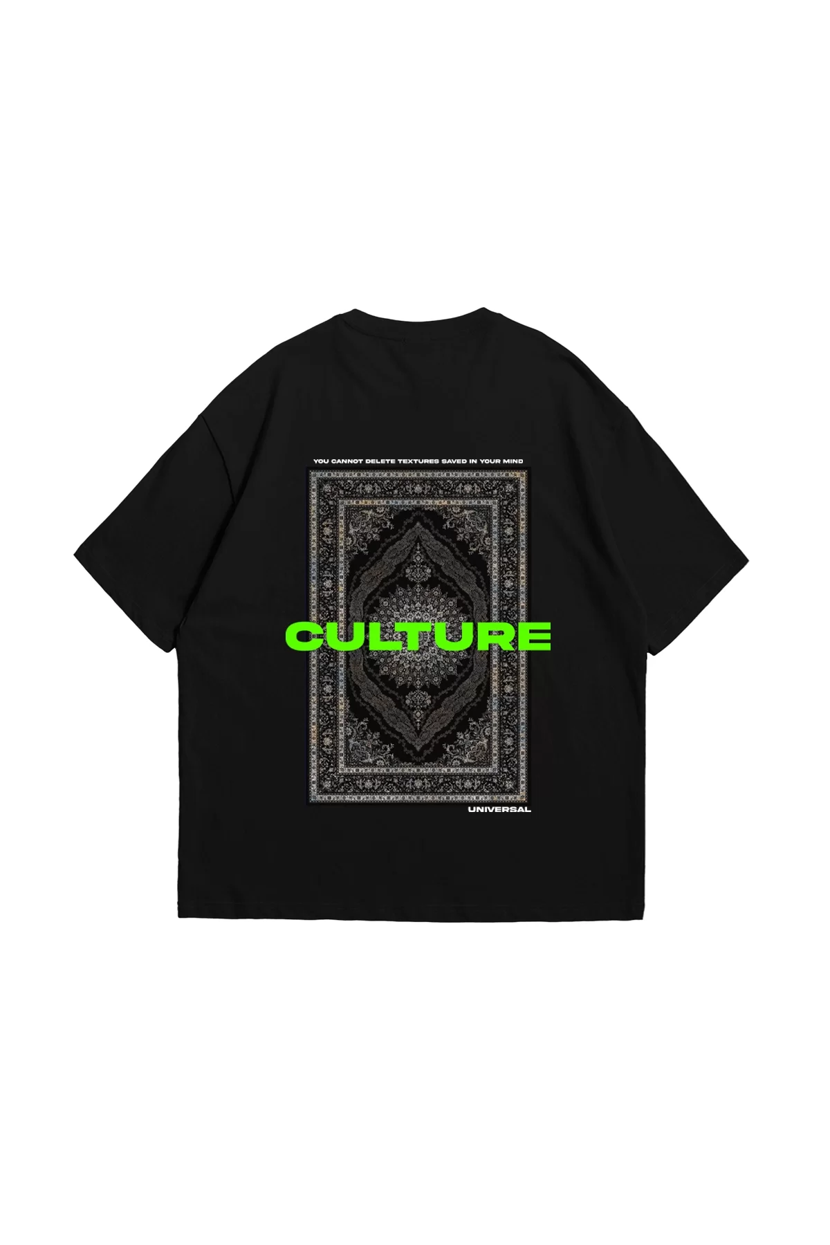 Culture Etnik Baskılı Oversize Unisex Premium Siyah Tshirt