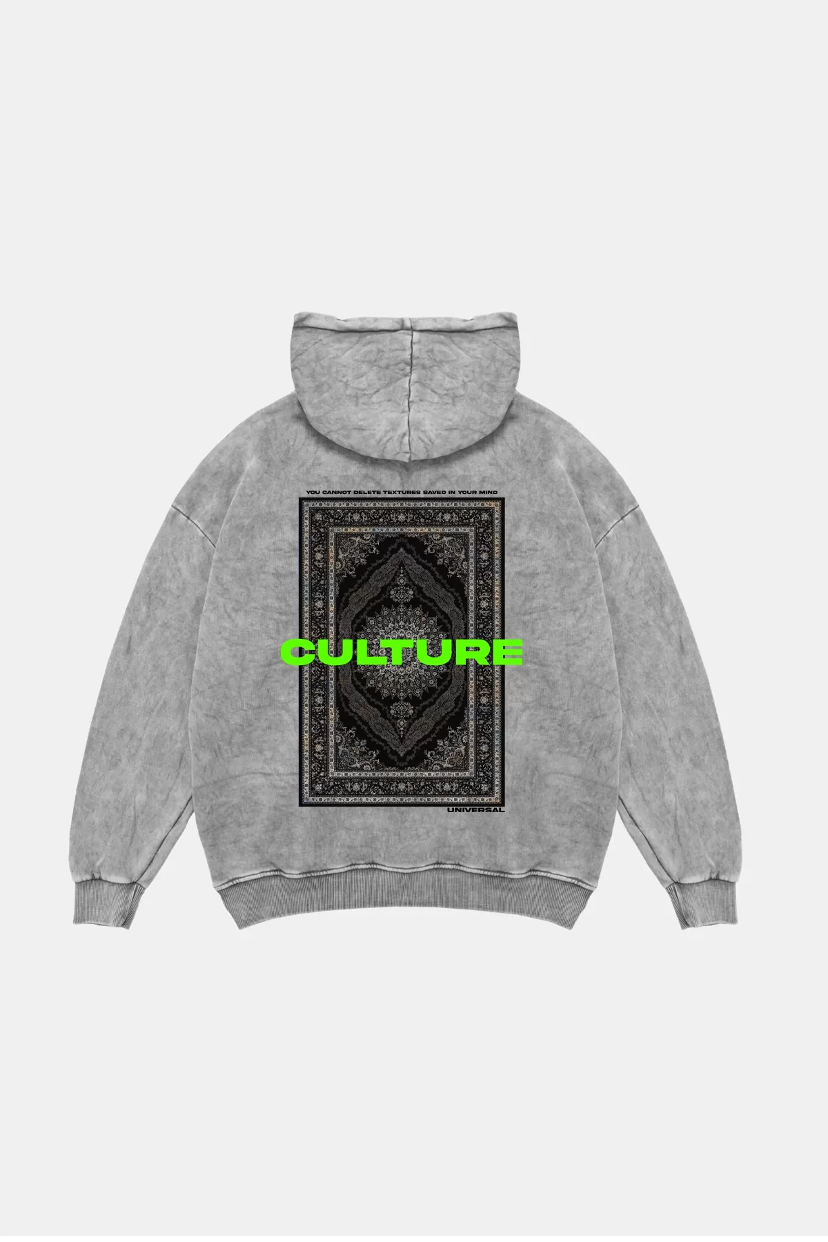 Culture Etnik Baskılı Oversize Unisex Premium Yıkamalı Beyaz Hoodie