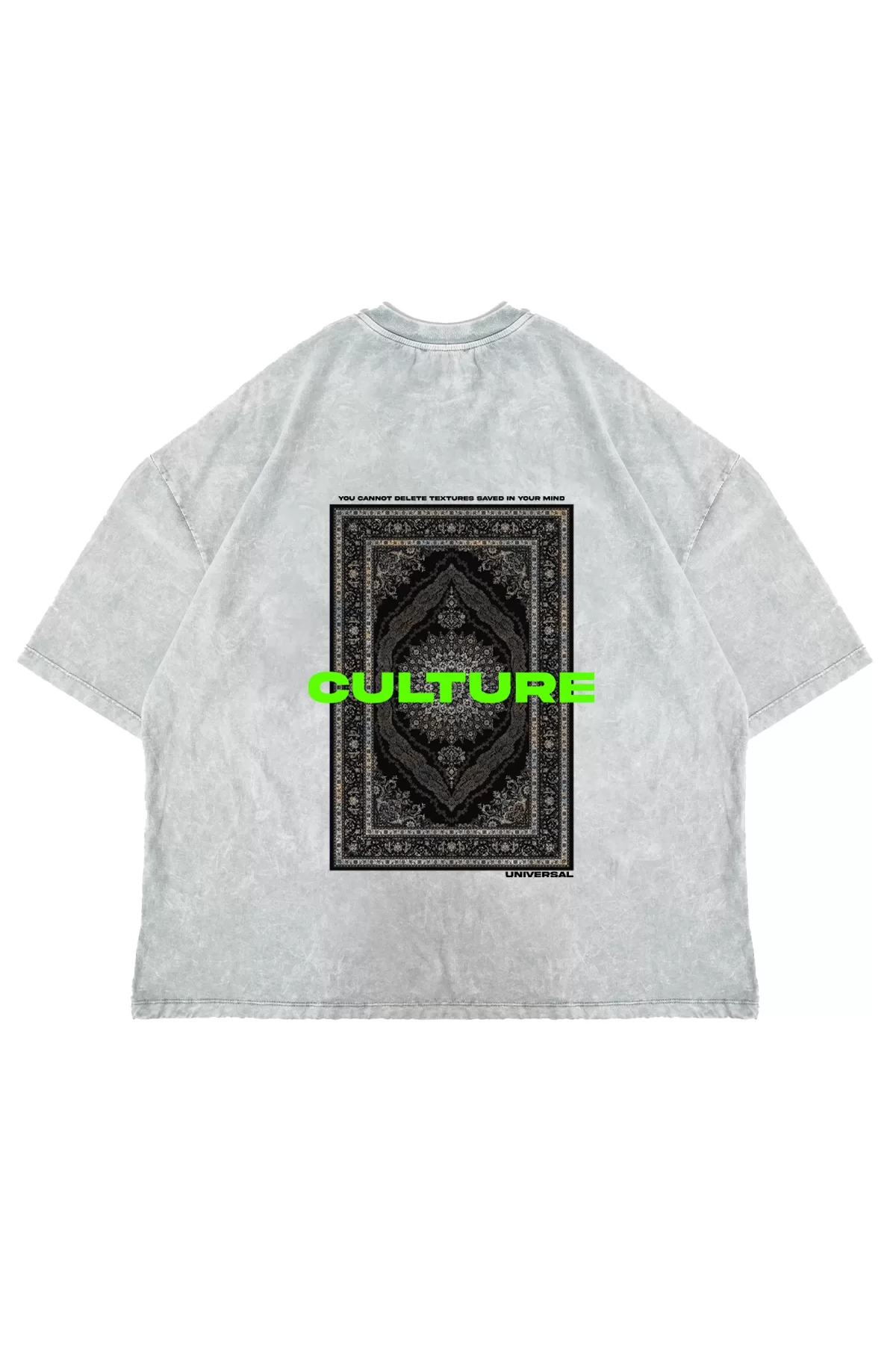 Culture Etnik Baskılı Oversize Unisex Premium Yıkamalı Beyaz Tshirt