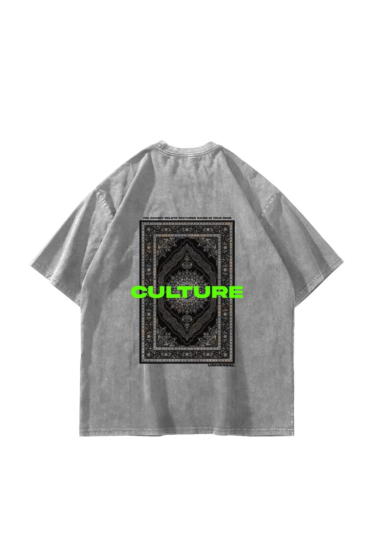 Culture Etnik Baskılı Oversize Unisex Premium Yıkamalı Beyaz Tshirt