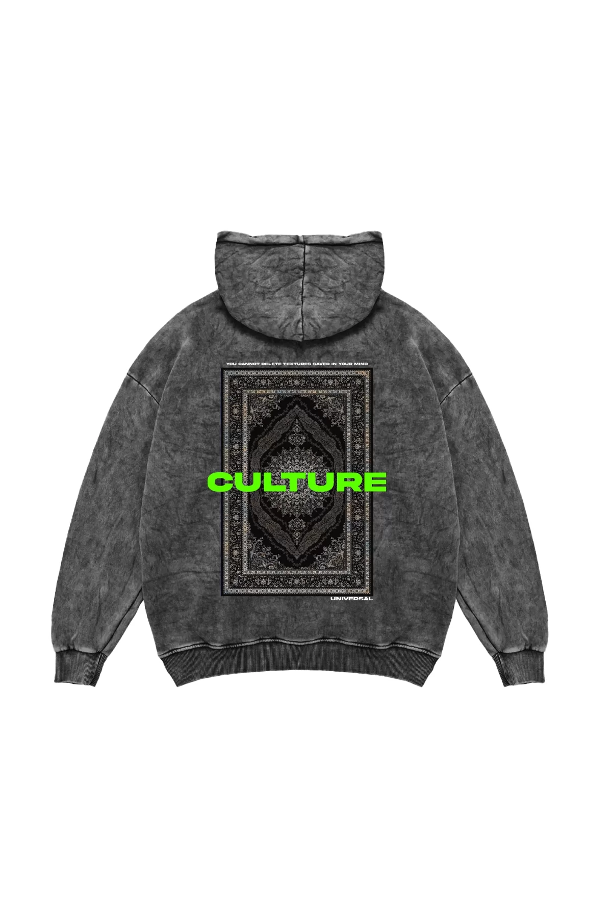 Culture Etnik Baskılı Oversize Unisex Premium Yıkamalı Siyah Hoodie