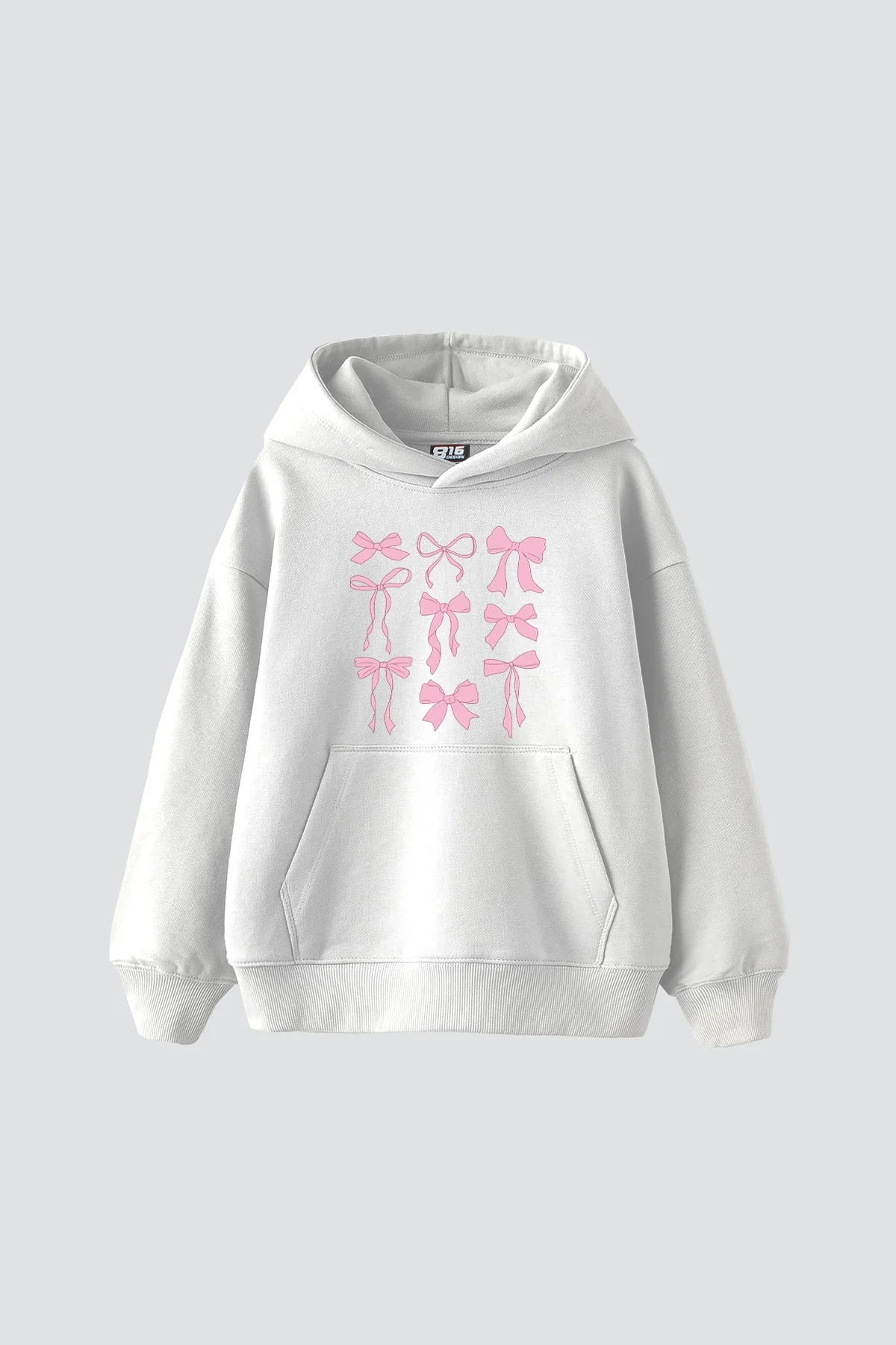 Cute Fiyonk Baskılı Oversize Unisex Beyaz Hoodie