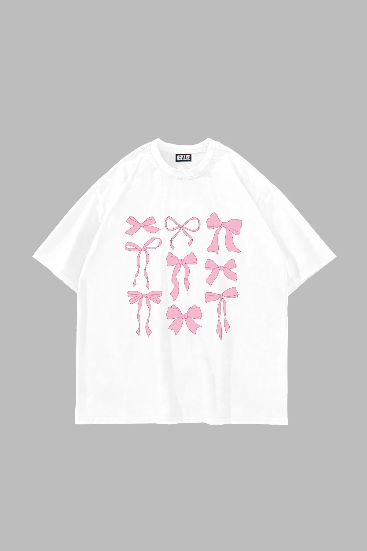 Cute Fiyonk Baskılı Oversize Unisex Beyaz Tshirt