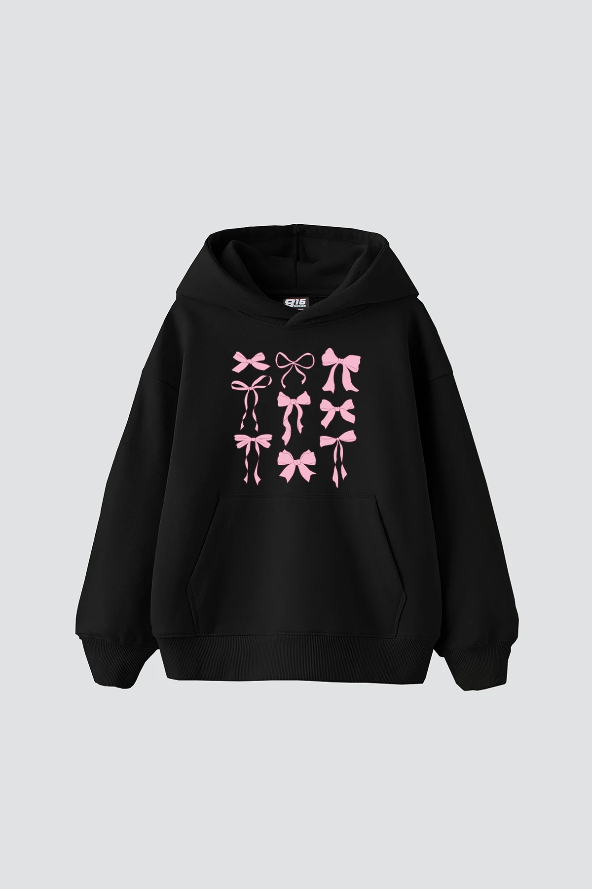 Cute Fiyonk Baskılı Oversize Unisex Siyah Hoodie