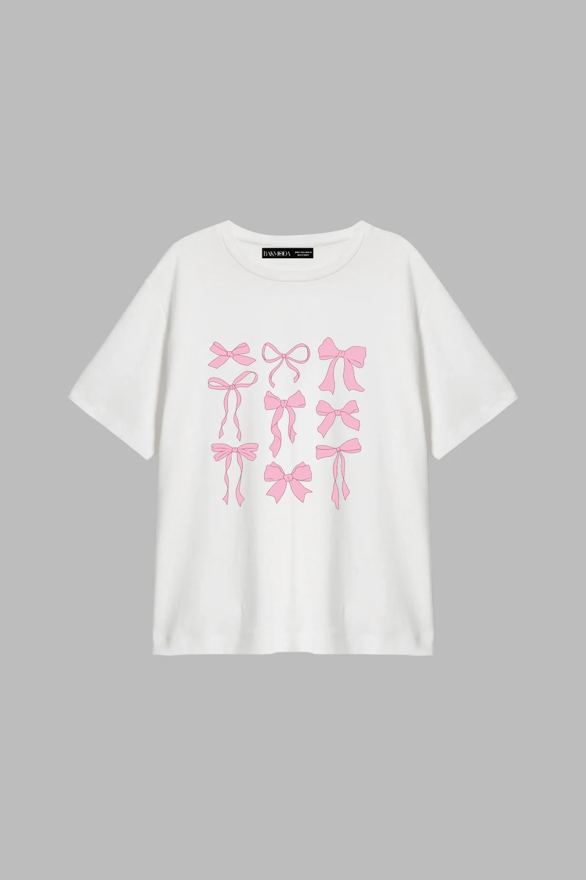 Cute Fiyonk Baskılı Relaxed Fit Beyaz Kadın Tshirt