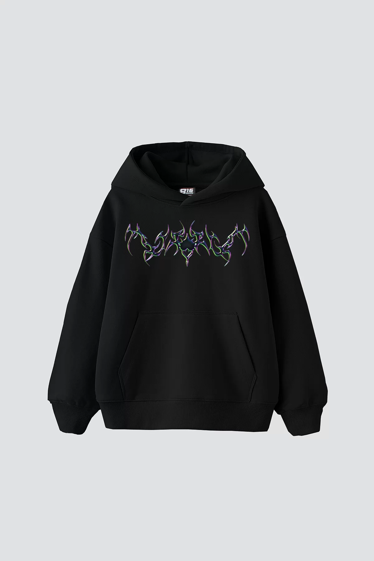 Forget Hologram Baskılı Oversize Unisex Premium Siyah Hoodie