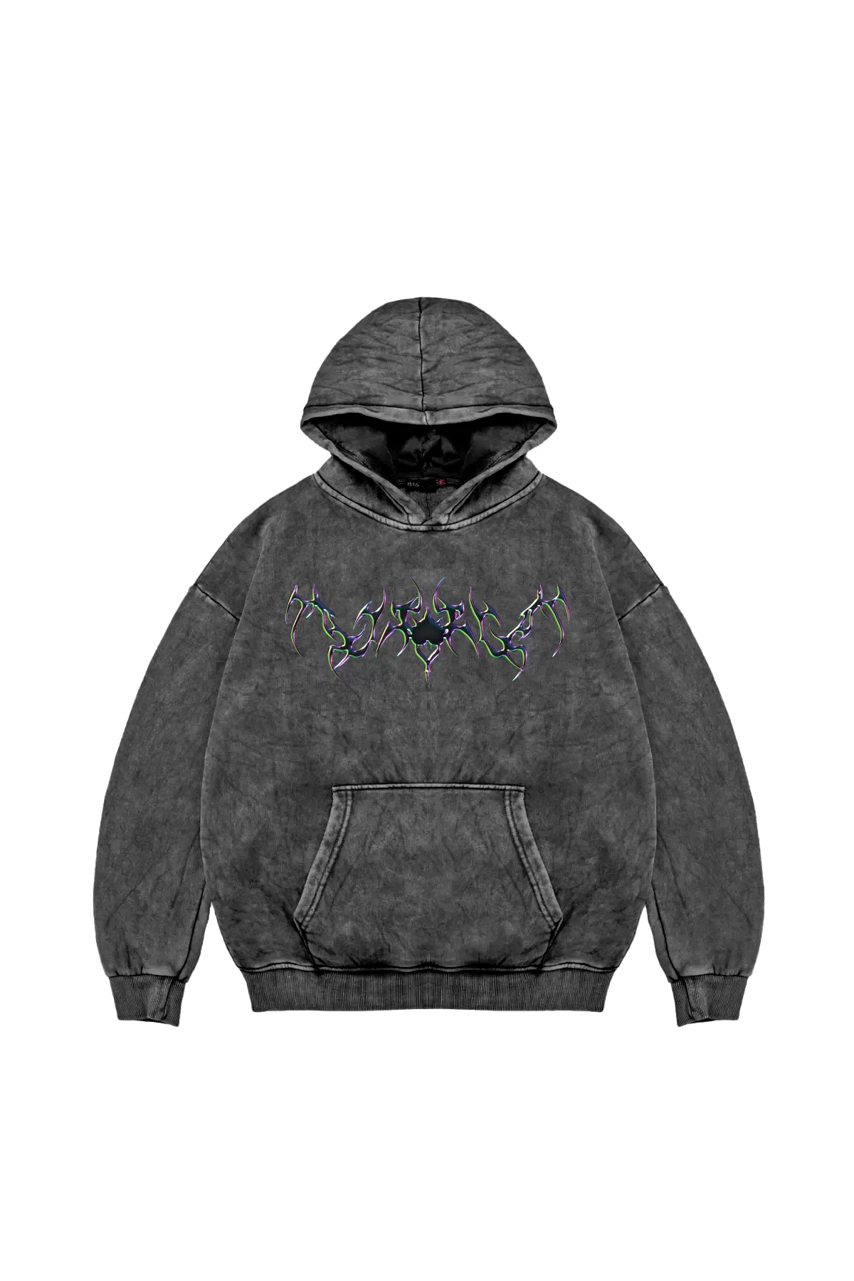 Forget Hologram Baskılı Oversize Unisex Premium Yıkamalı Siyah Hoodie