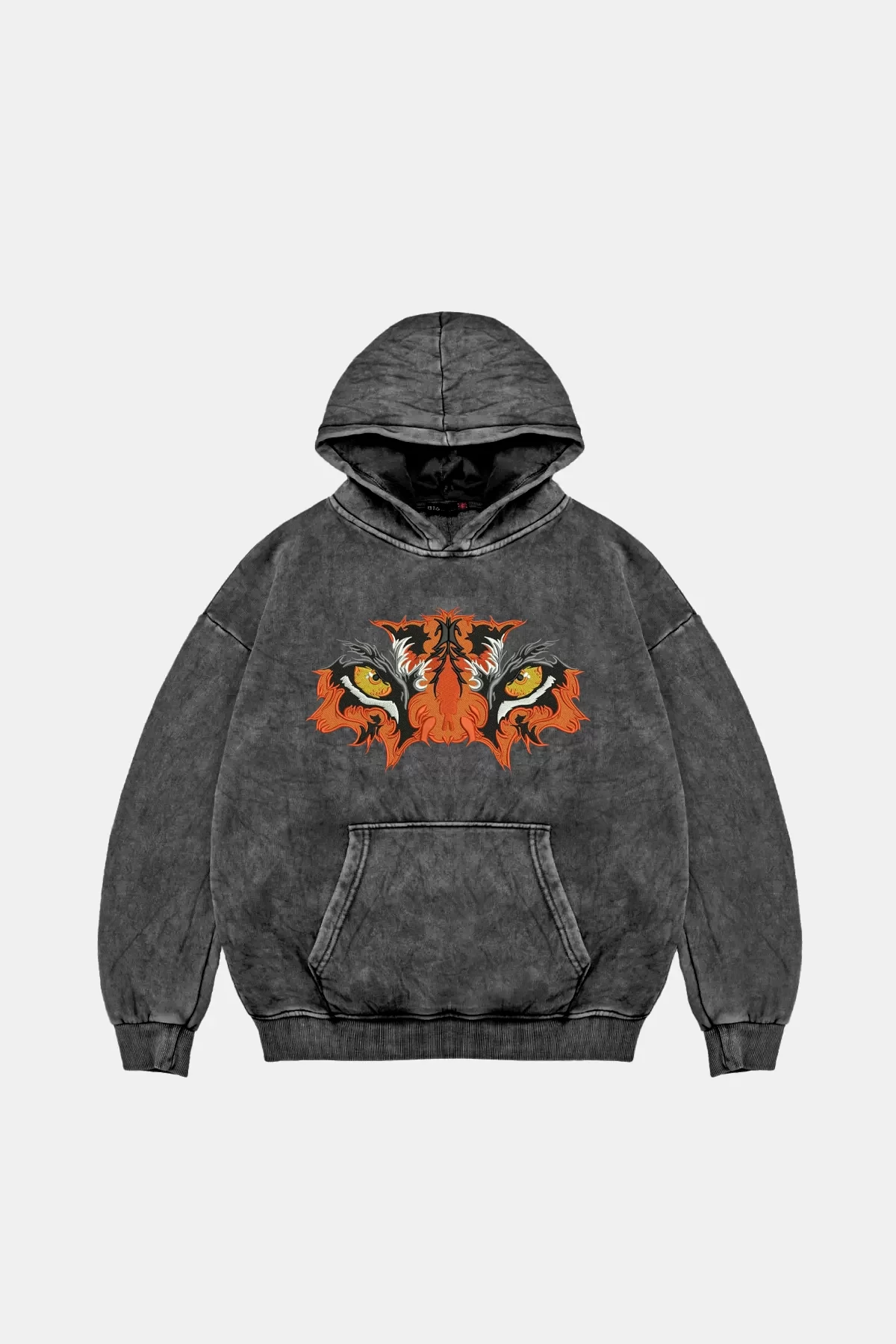 Tiger Eyes Baskılı Oversize Unisex Premium Yıkamalı Siyah Hoodie