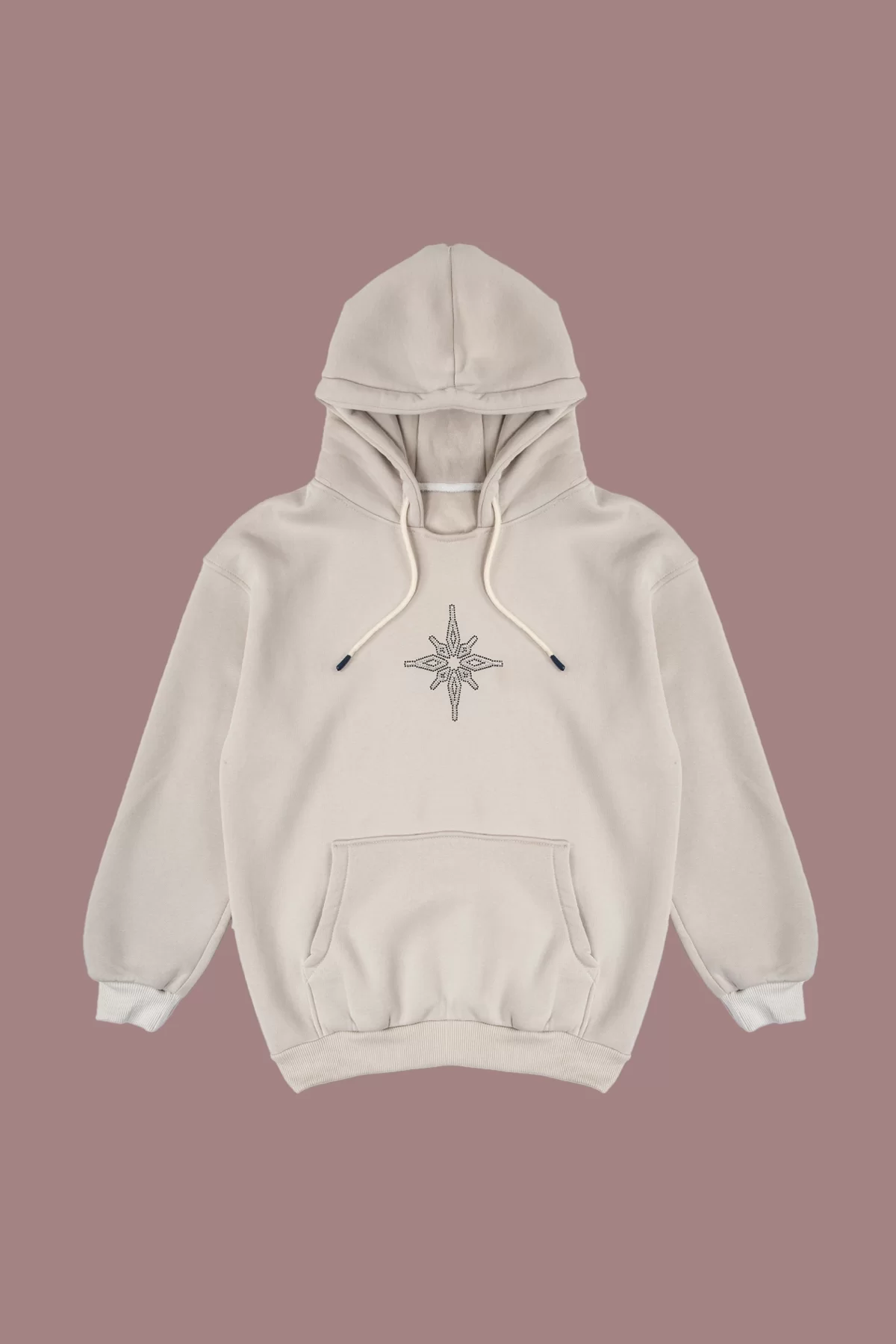 Diamond Star İşlemeli Oversize Unisex Gri Hoodie