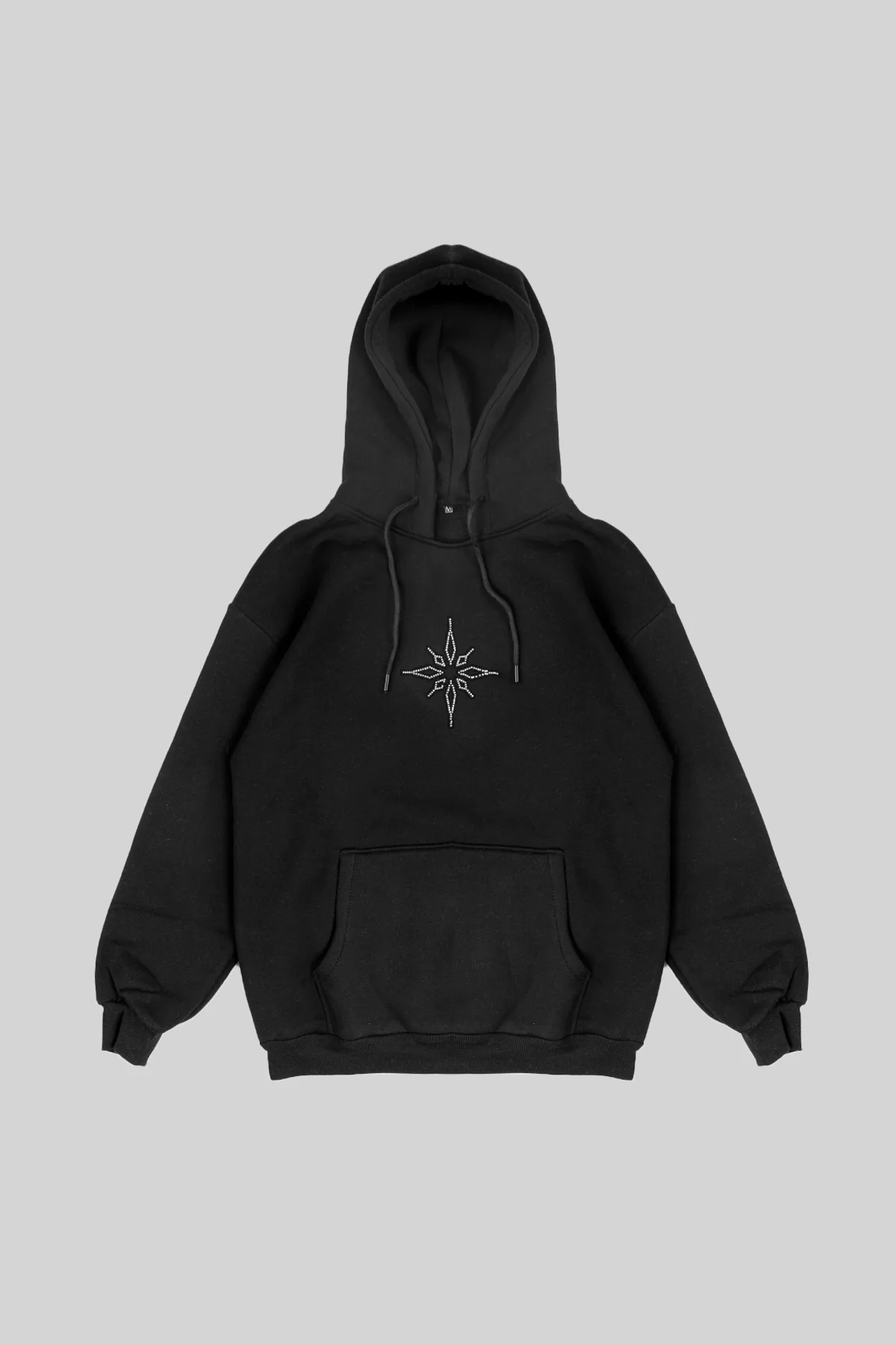 Diamond Star İşlemeli Oversize Unisex Siyah Hoodie