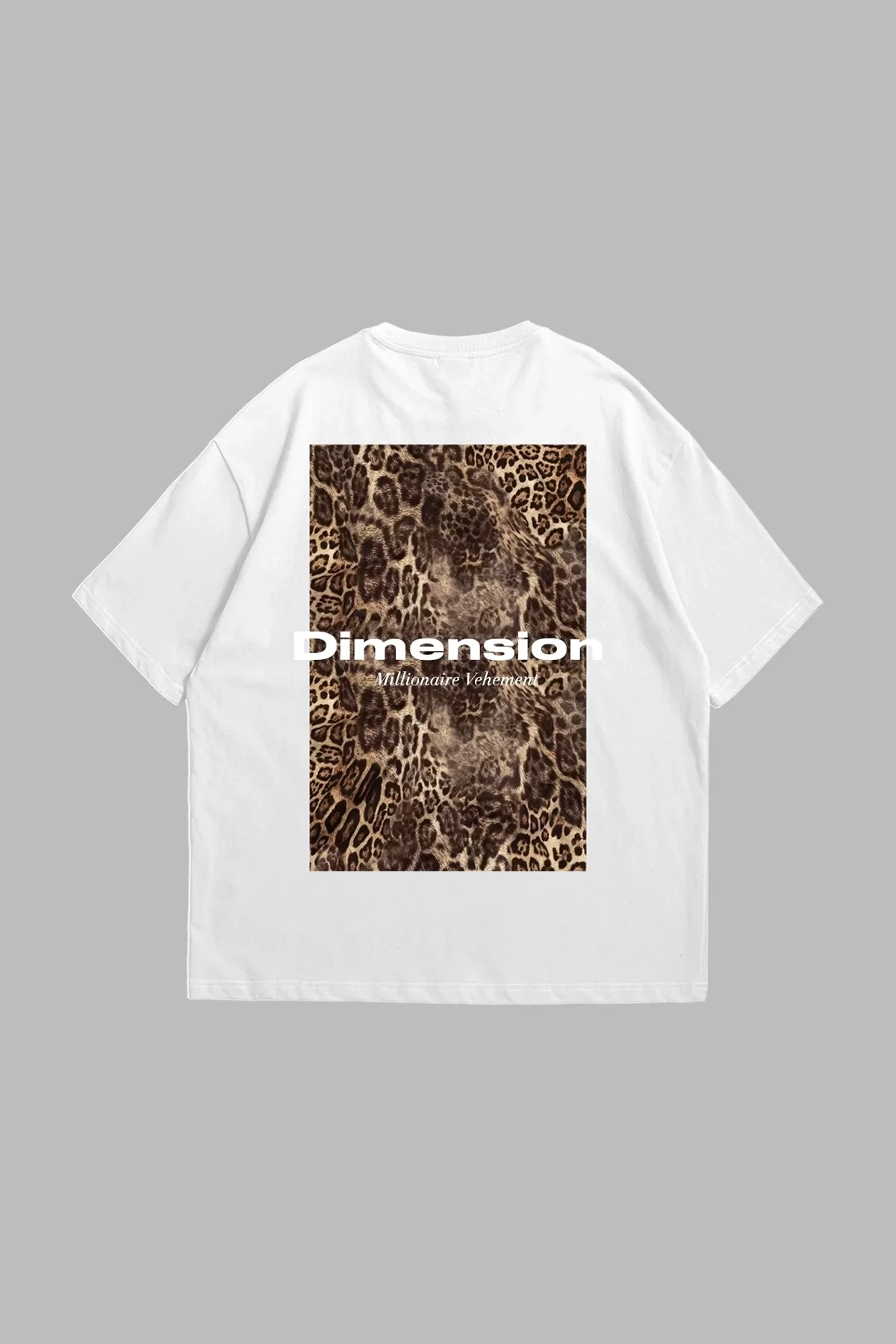 Dİmension Baskılı Leopar Desenli 24/1 Oversize Unisex Beyaz Tshirt