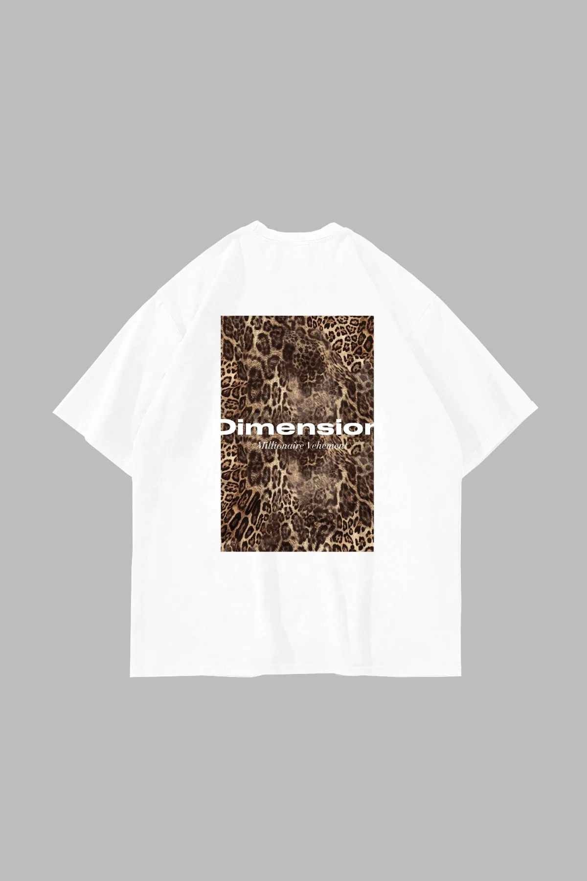 Dİmension Baskılı Leopar Desenli 24/1 Oversize Unisex Beyaz Tshirt