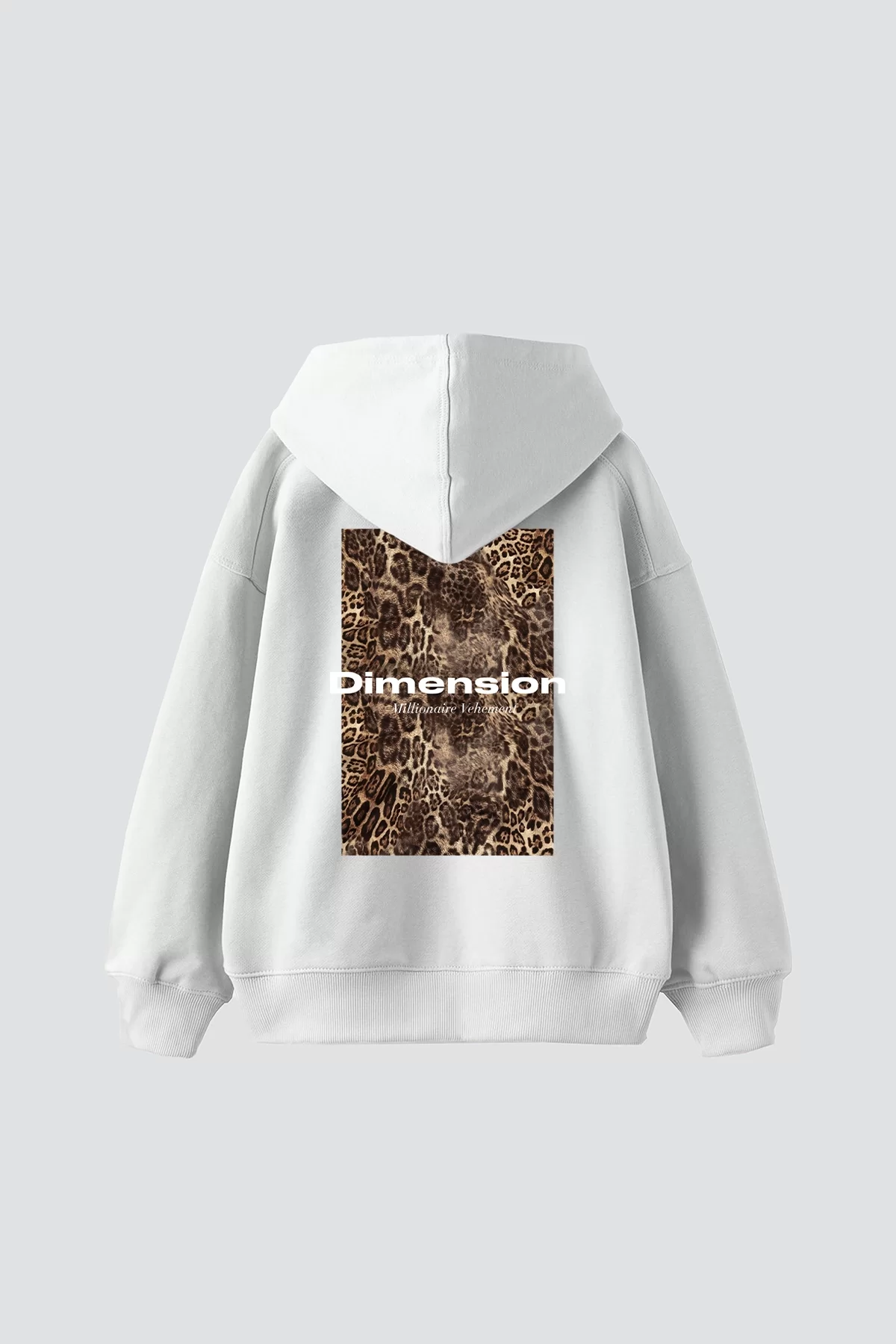 Dimension Baskılı Oversize Unisex Premium Beyaz Hoodie