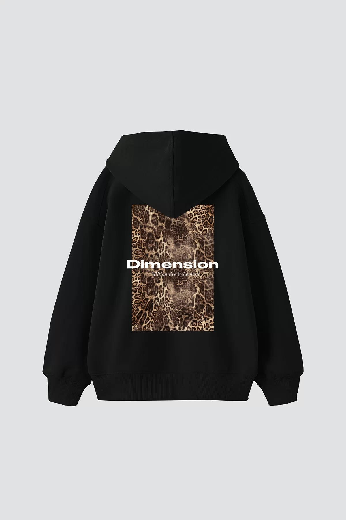 Dimension Baskılı Oversize Unisex Premium Siyah Hoodie