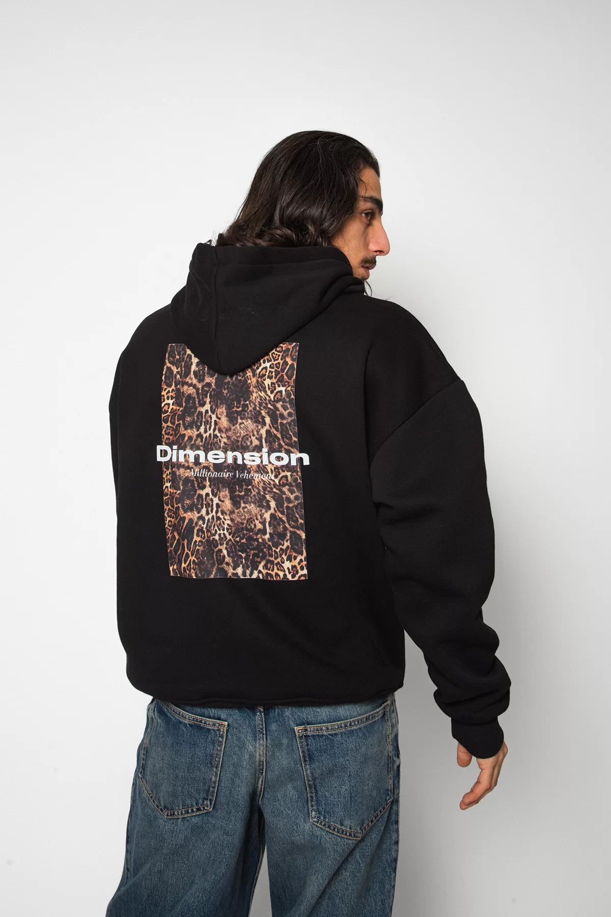 Dimension Baskılı Oversize Unisex Premium Siyah Hoodie