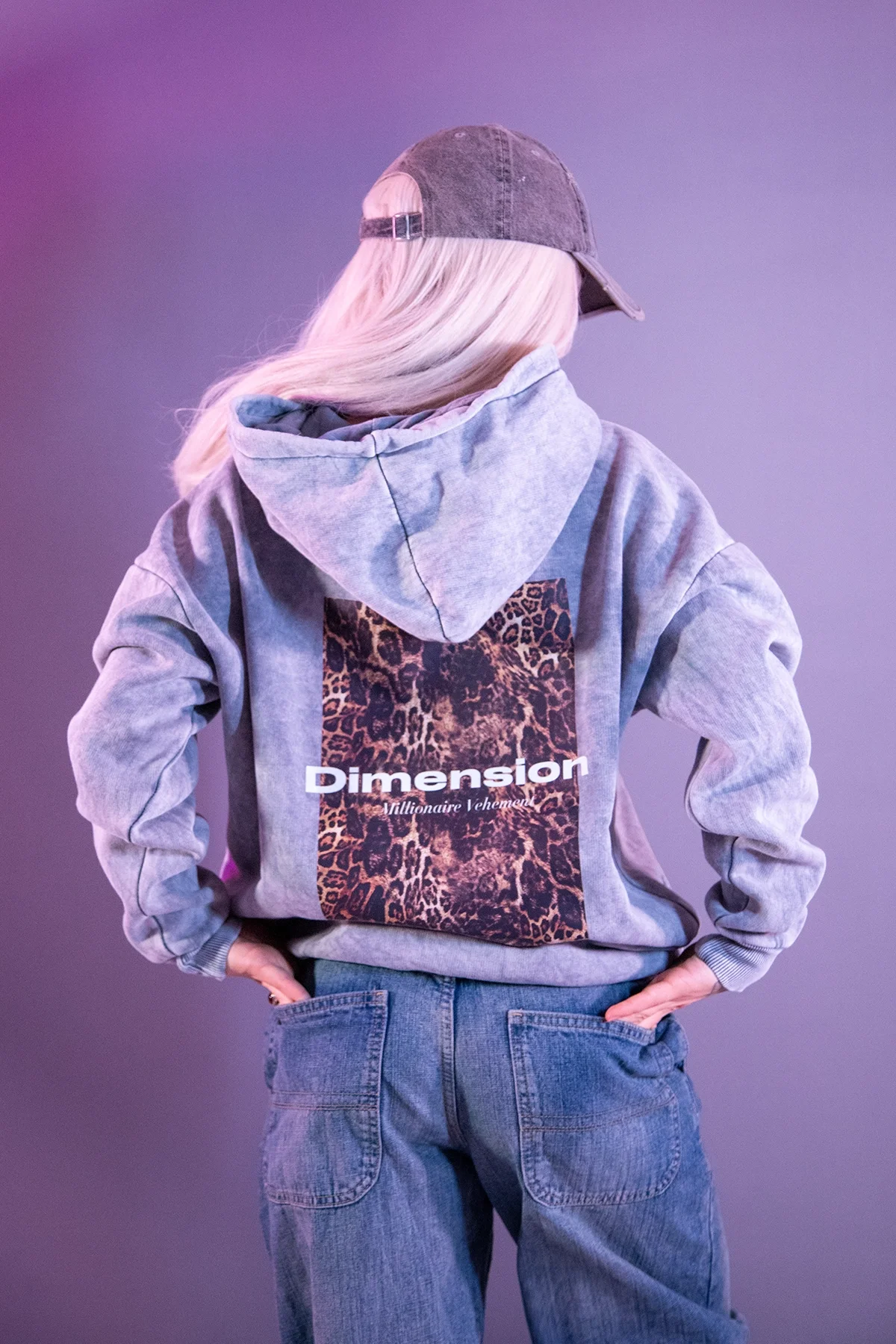 Dimension Leopar Baskılı Oversize Unisex Premium Yıkamalı Beyaz Hoodie