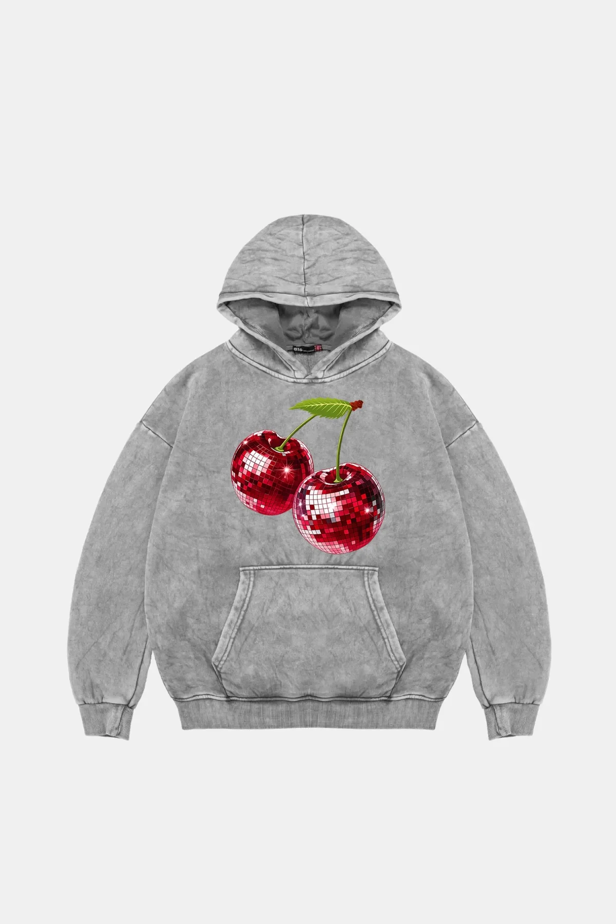 Disco Cherry Oversize Unisex Yıkamalı Beyaz Hoodie