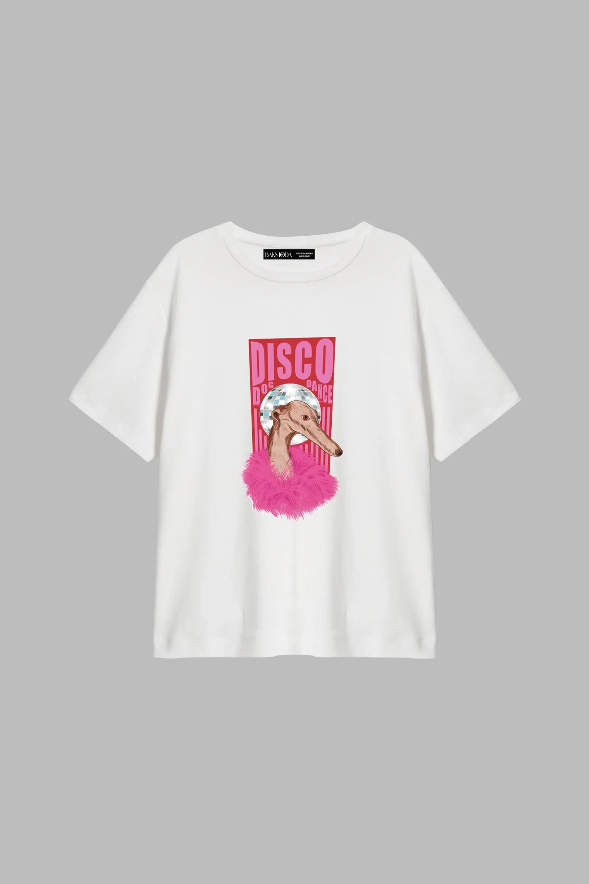 Disco Dog Baskılı Relaxed Fit Beyaz Kadın Tshirt