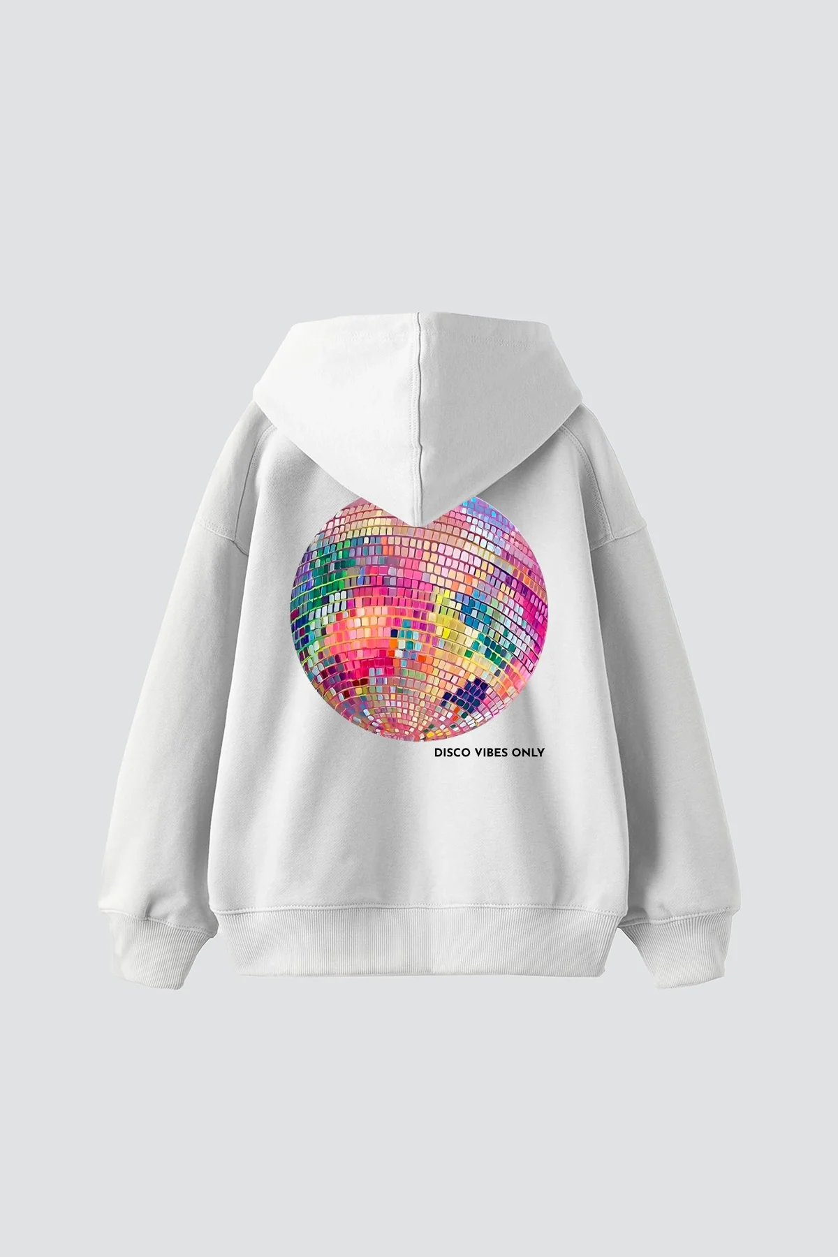 Disco Vibes Only Baskılı Oversize Unisex Beyaz Hoodie