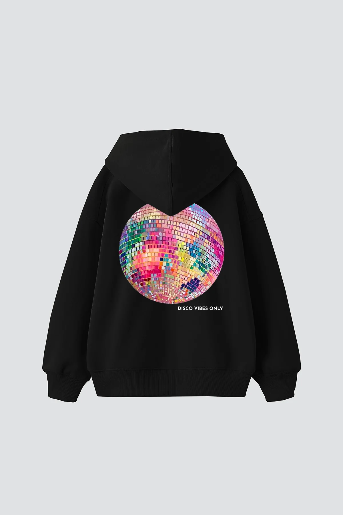 Disco Vibes Only Baskılı Oversize Unisex Siyah Hoodie