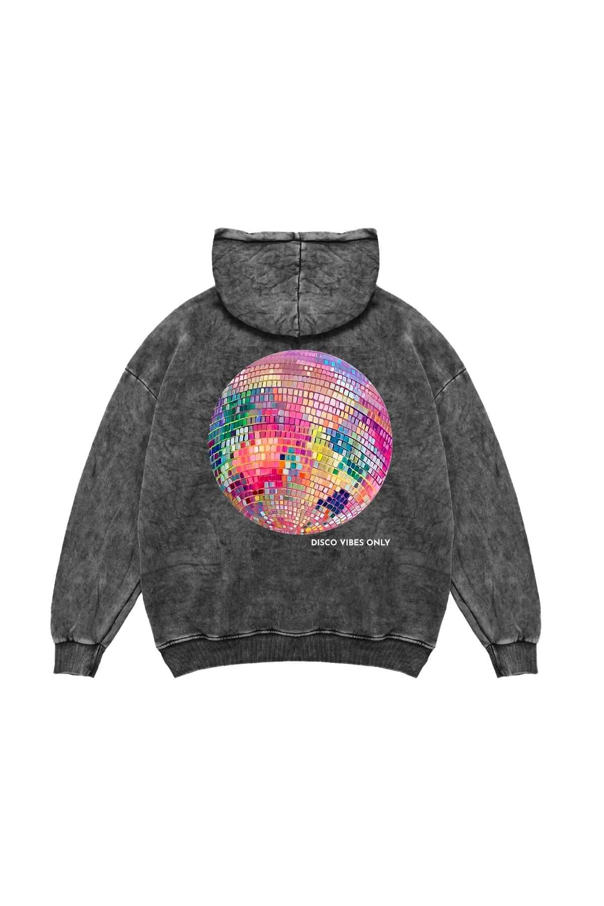 Disco Vibes Only Oversize Unisex Yıkamalı Siyah Hoodie
