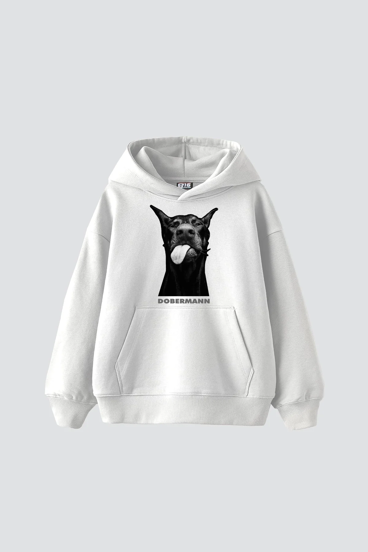 Dobermann Baskılı Oversize Unisex Beyaz Hoodie
