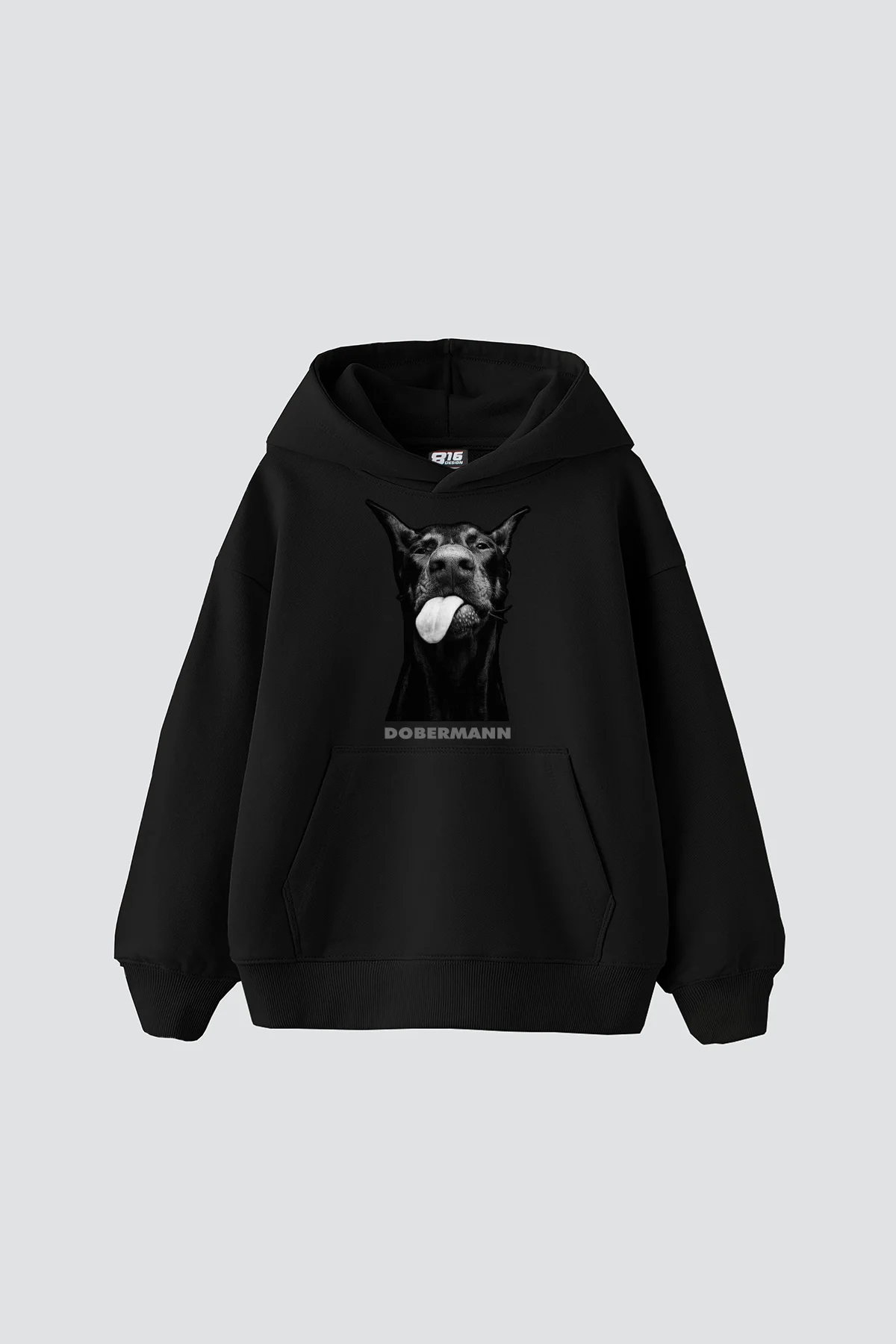 Dobermann Baskılı Oversize Unisex Siyah Hoodie