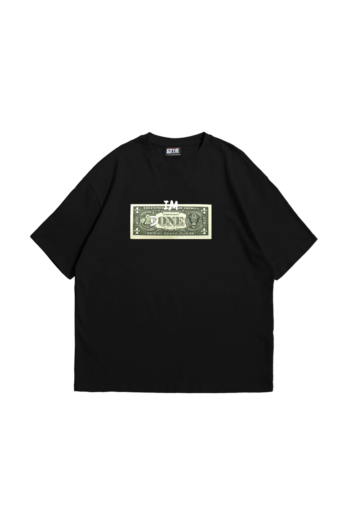 Dollar Baskılı Oversize Unisex Siyah Tshirt