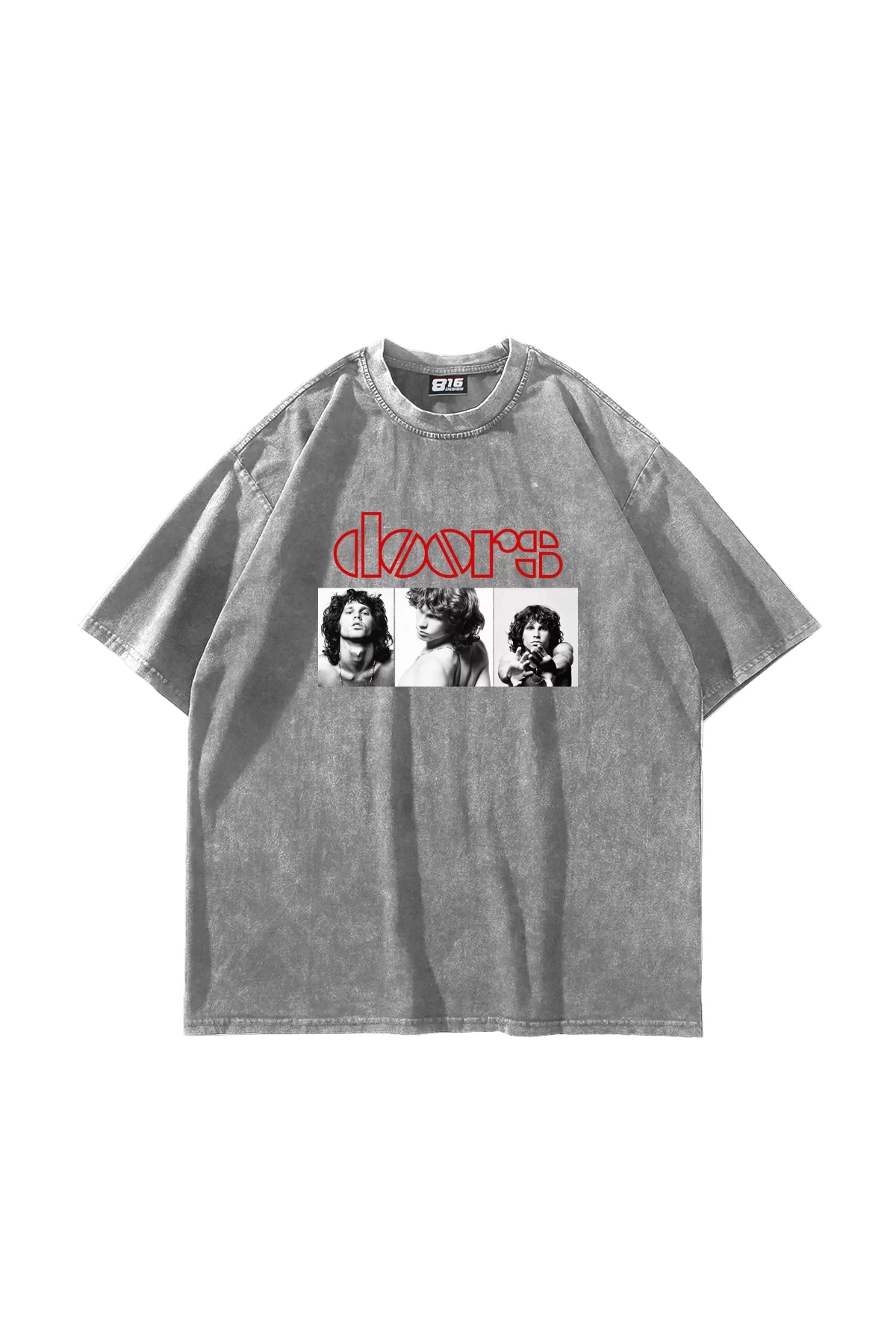 Doors Baskılı Oversize Unisex Yıkamalı Beyaz Tshirt