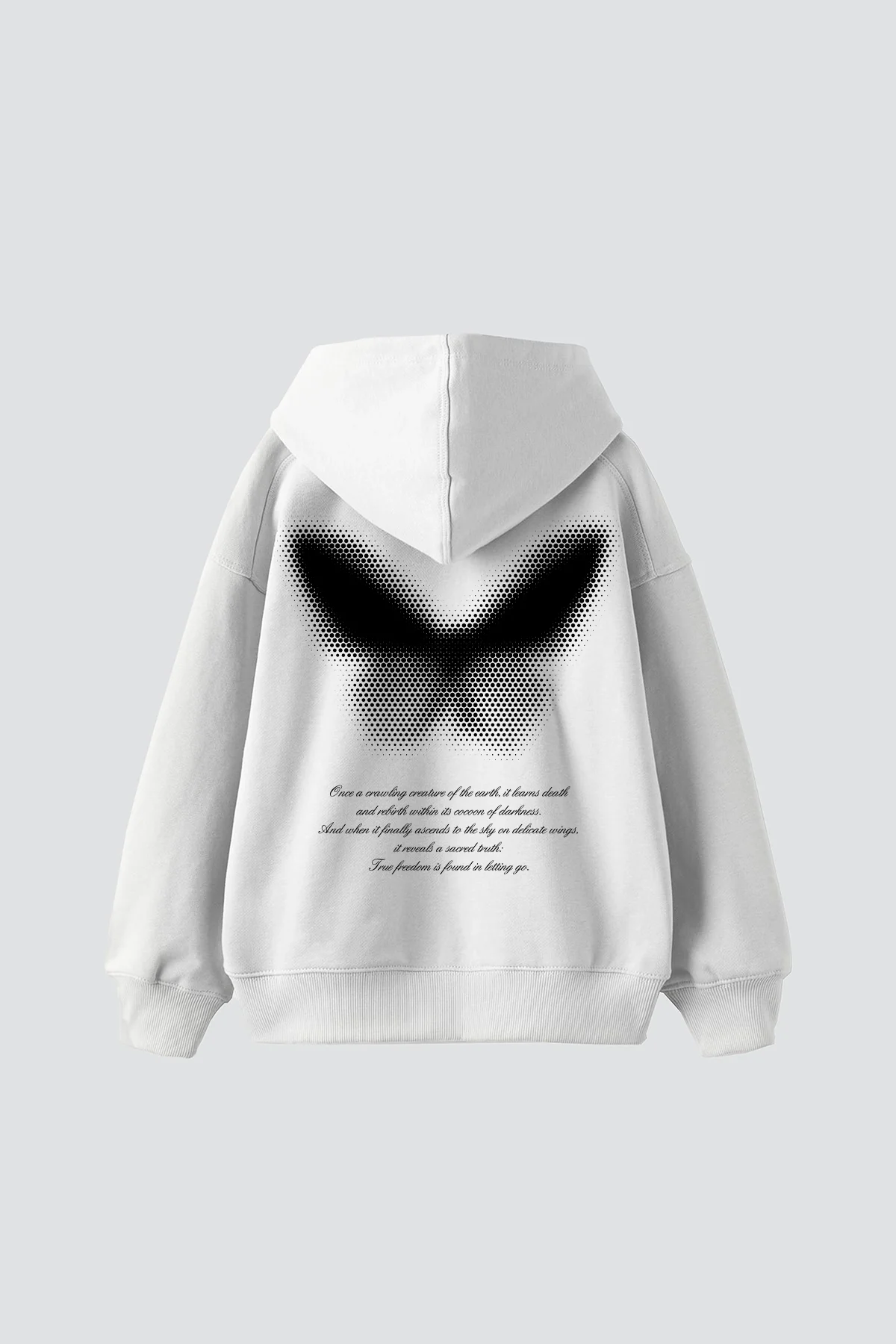 Dot Butterfly Baskılı Oversize Unisex Beyaz Hoodie