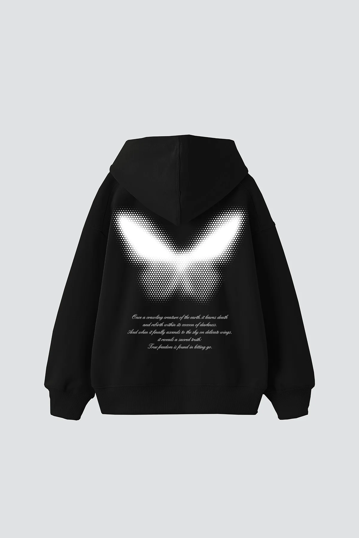 Dot Butterfly Baskılı Oversize Unisex Siyah Hoodie