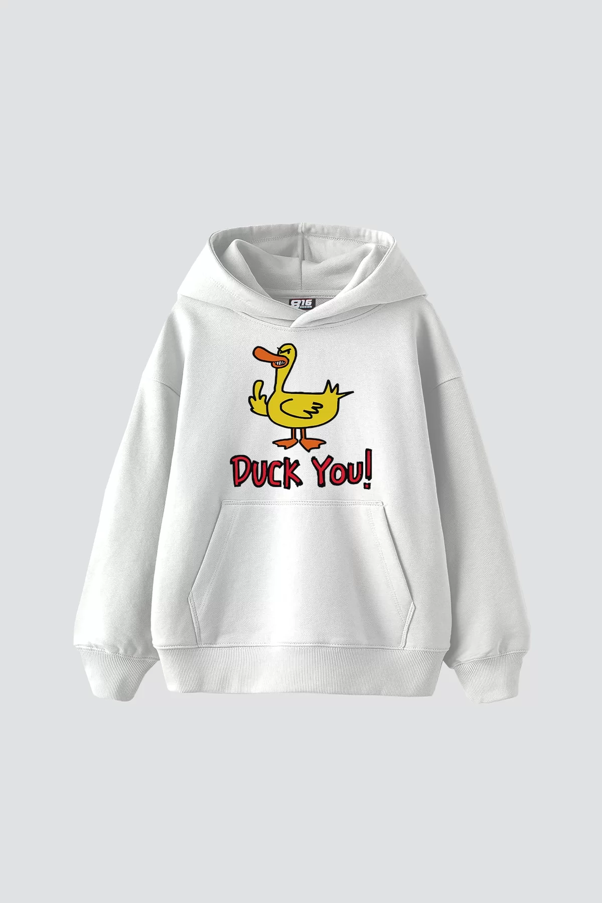 Duck You Baskılı Oversize Unisex Premium Beyaz Hoodie