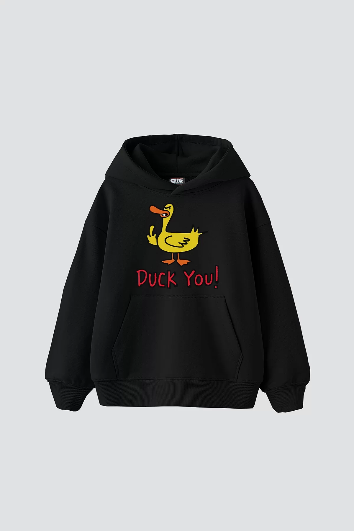 Duck You Baskılı Oversize Unisex Premium Siyah Hoodie