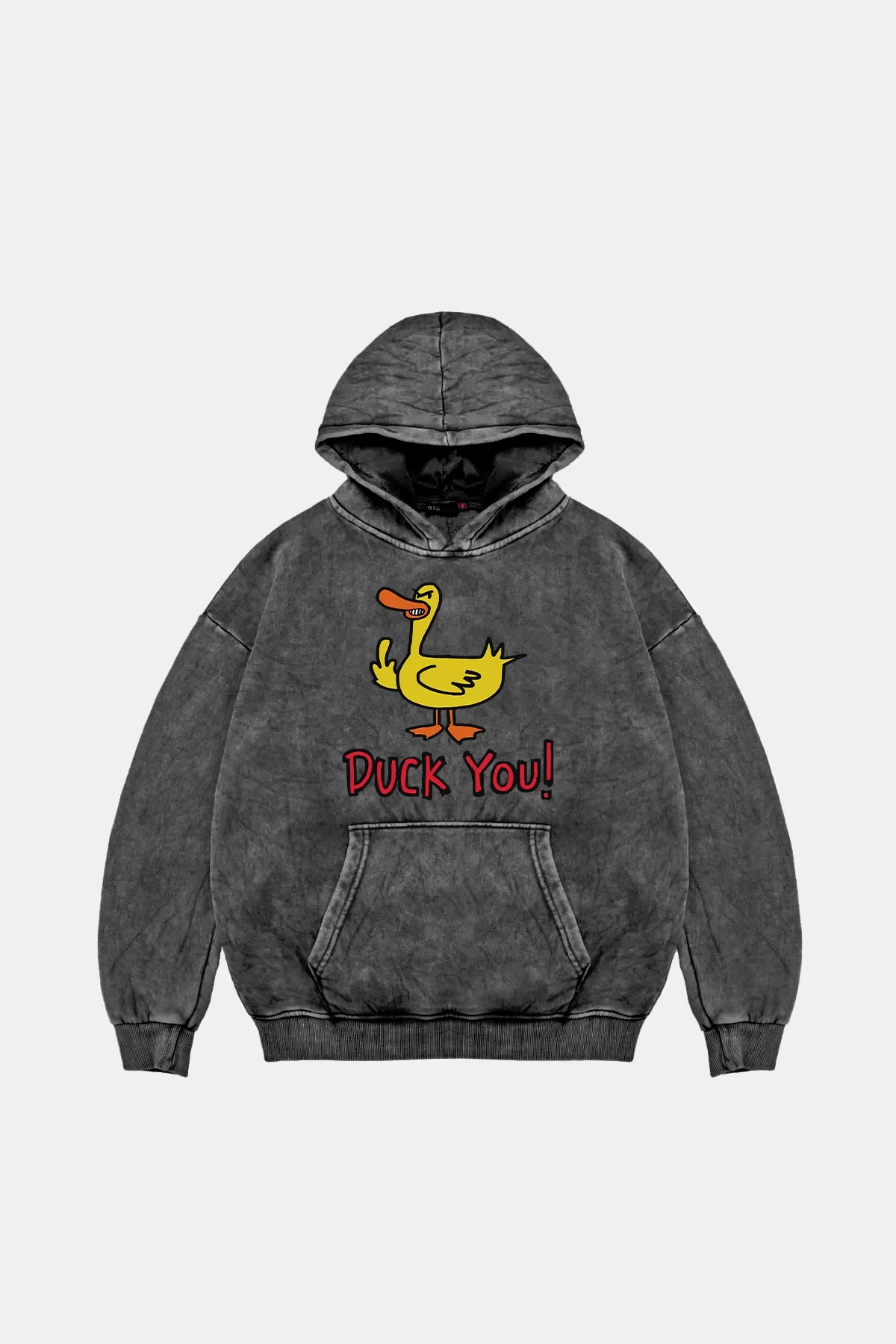 Duck You Baskılı Oversize Unisex Premium Yıkamalı Siyah Hoodie