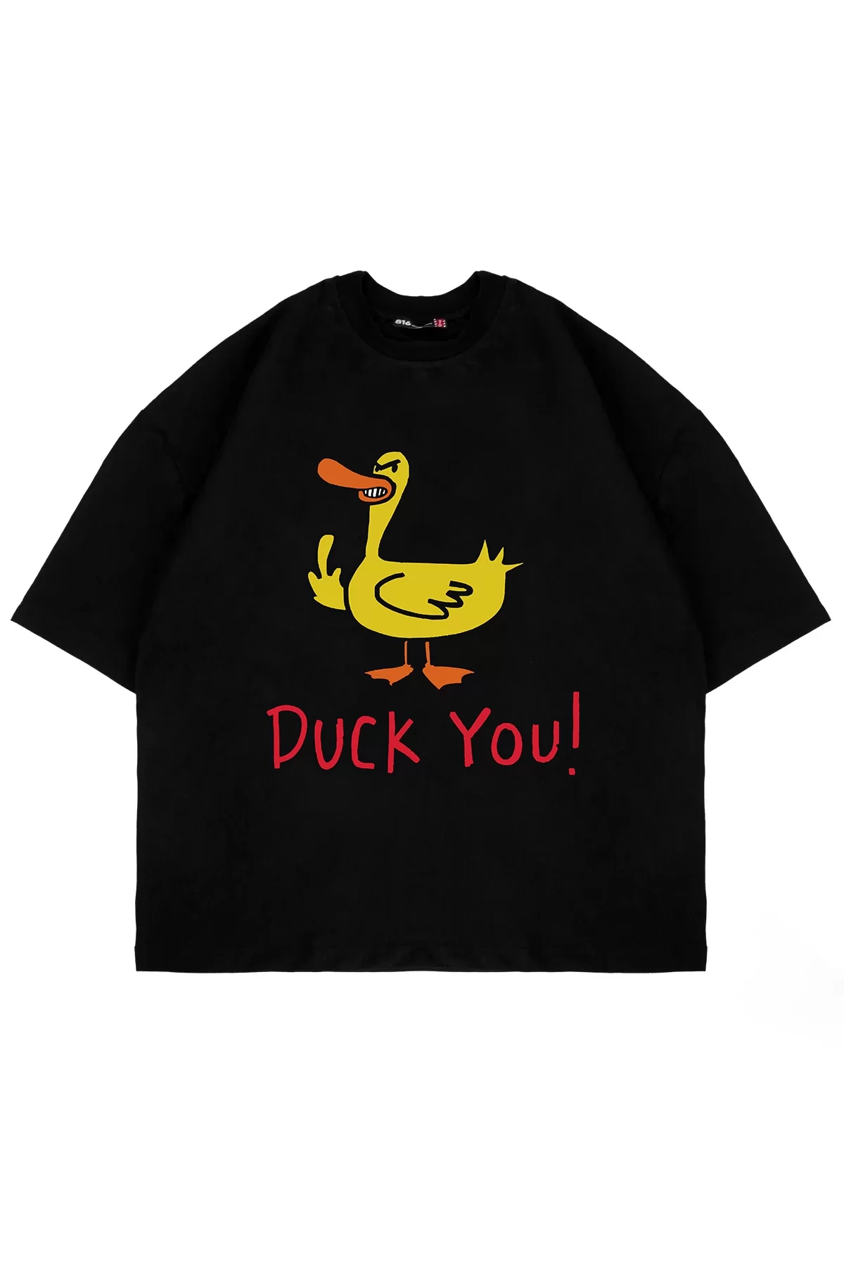 Duck You! Baskılı Oversize Unisex Siyah Tshirt