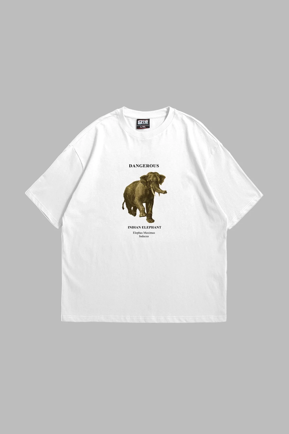 Elephant Baskılı Oversize Unisex Beyaz Premium Tshirt