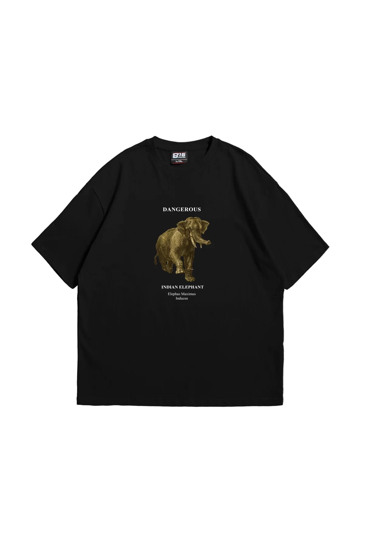 Elephant Baskılı Oversize Unisex Premium Siyah Tshirt