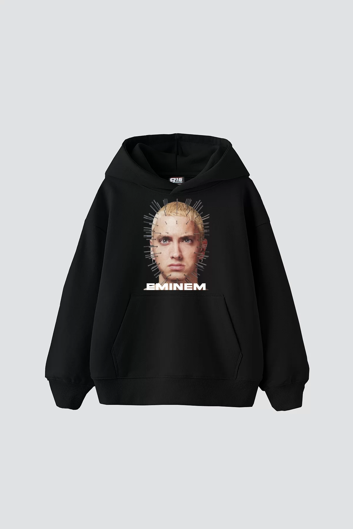 Eminem Baskılı Oversize Unisex Premium Siyah Hoodie