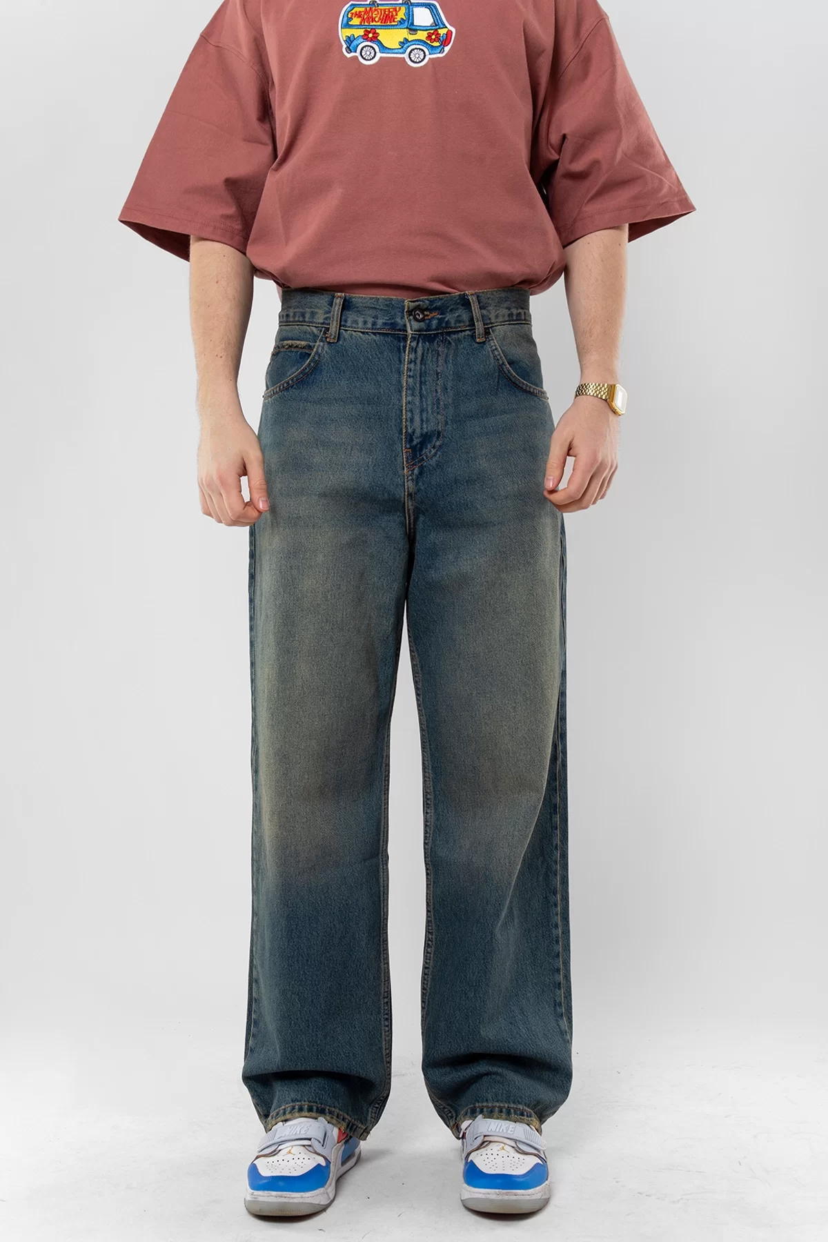Eskitme Detaylı Yıkamalı Premium Baggy Lacivert Erkek Pantolon