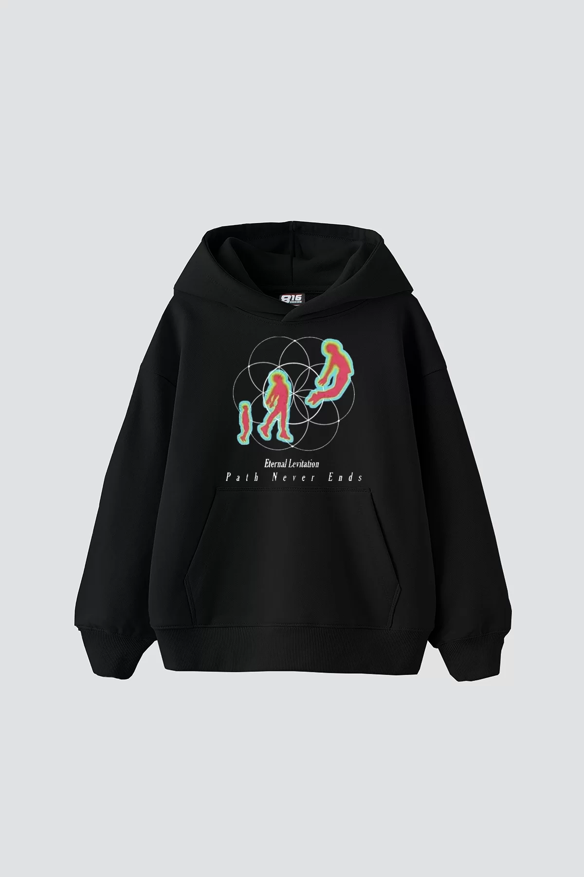 Eternal Levitation Baskılı Oversize Unisex Siyah Hoodie