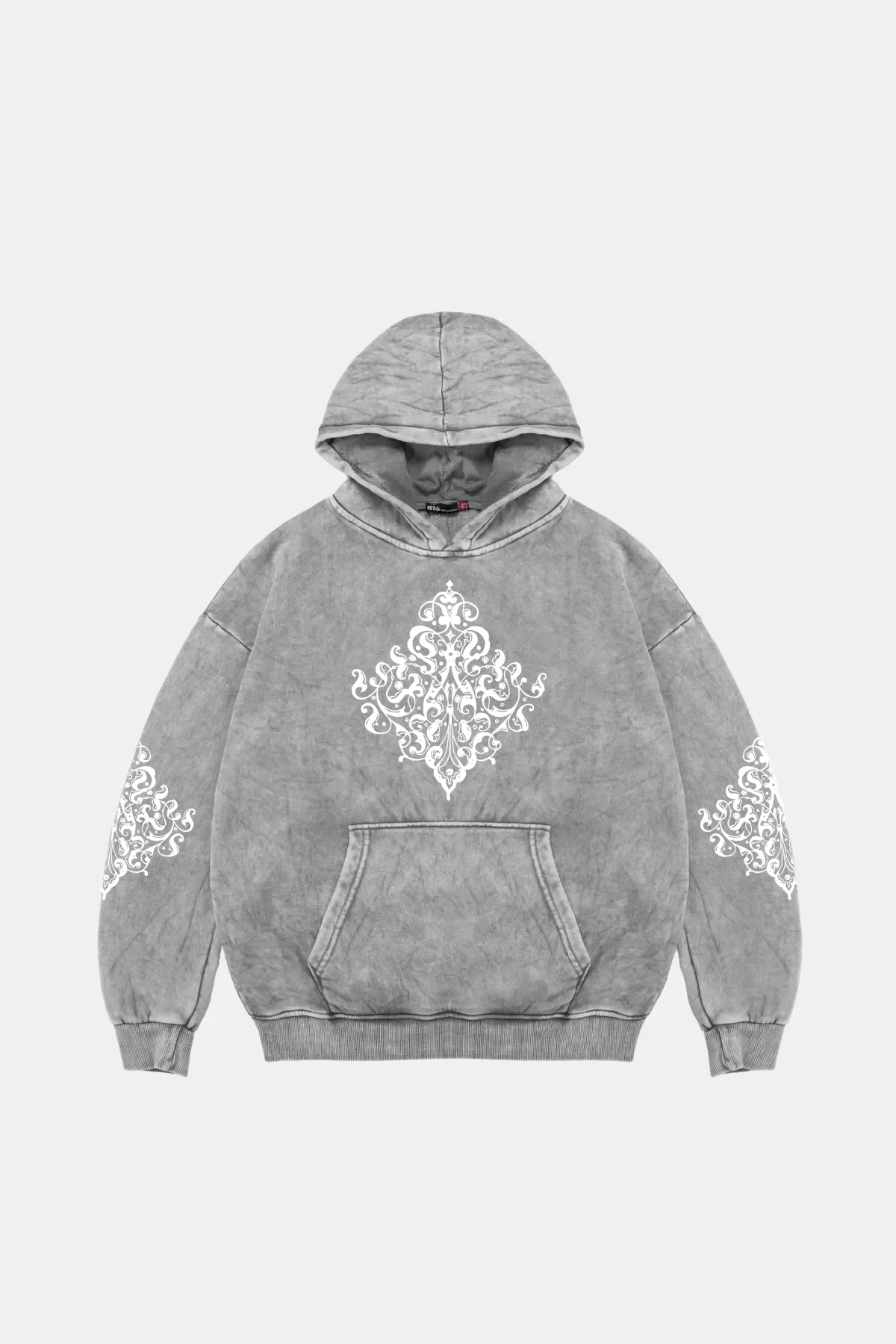 Etnik Baskılı Oversize Unisex Premium Yıkamalı Beyaz Hoodie