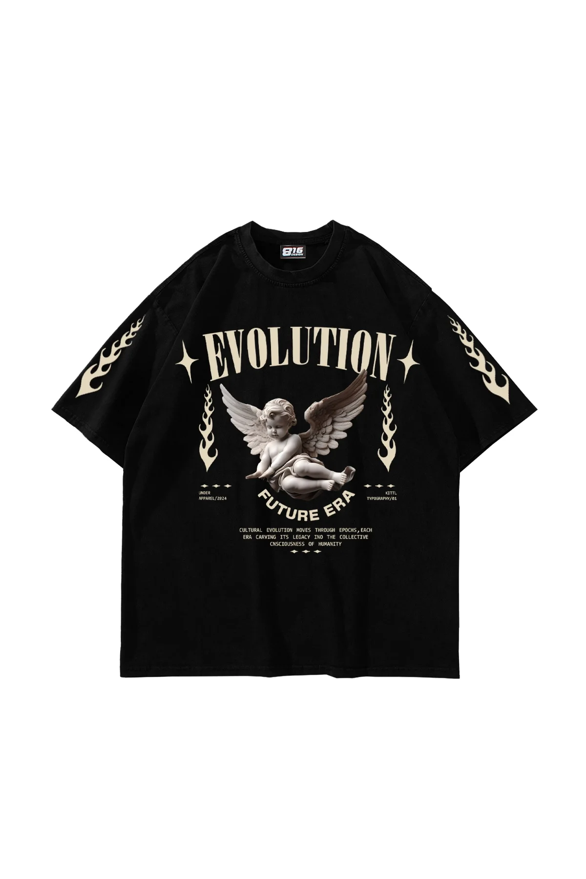 Evolution Angel V2 Baskılı 24/1 Oversize Unisex Siyah Tshirt