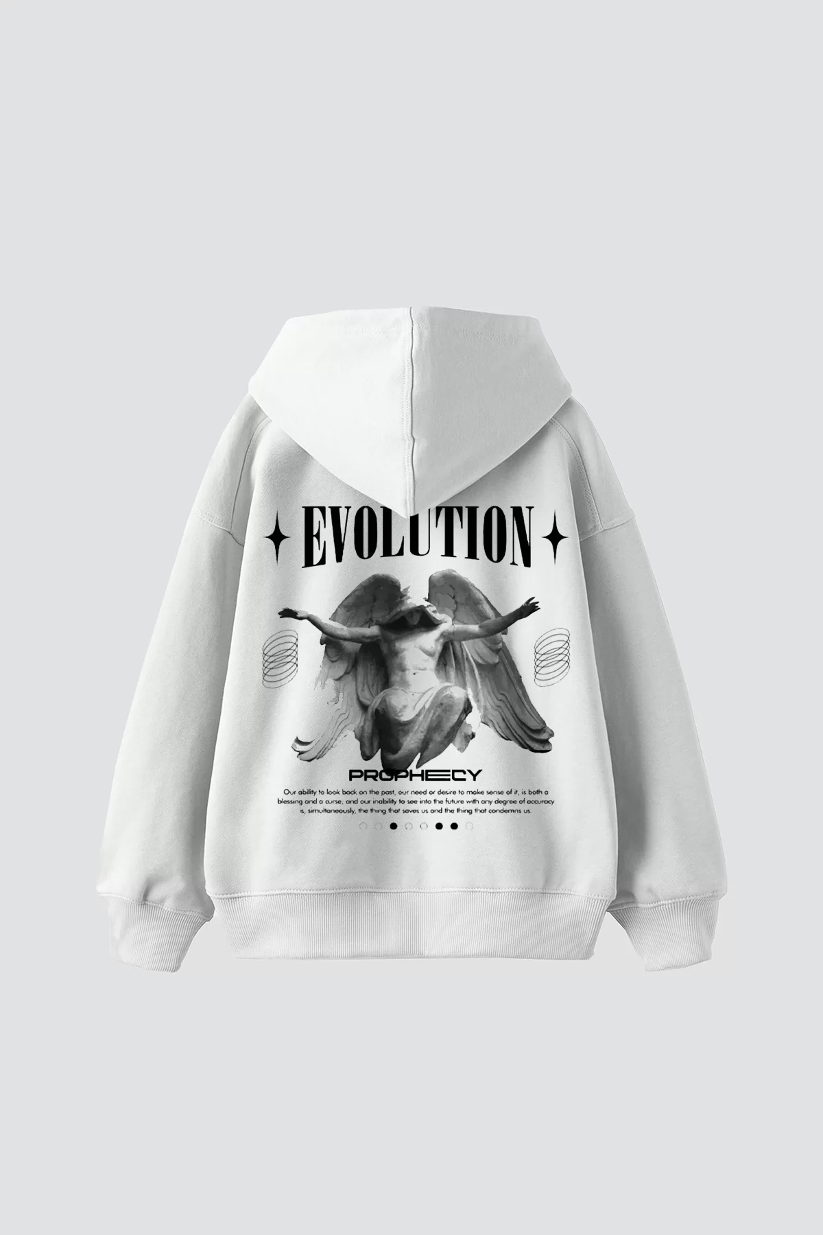 Evolution Baskılı Oversize Unisex Kapüşonlu Beyaz Hoodie