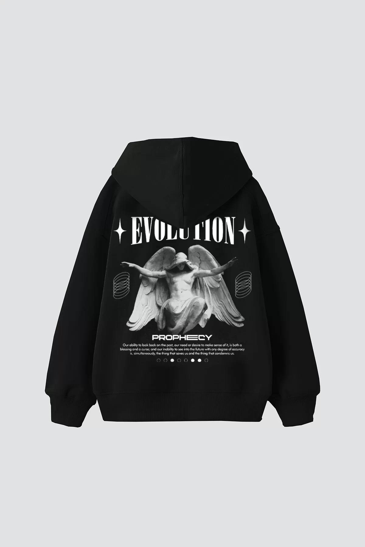 Evolution Baskılı Oversize Unisex Kapüşonlu Siyah Hoodie