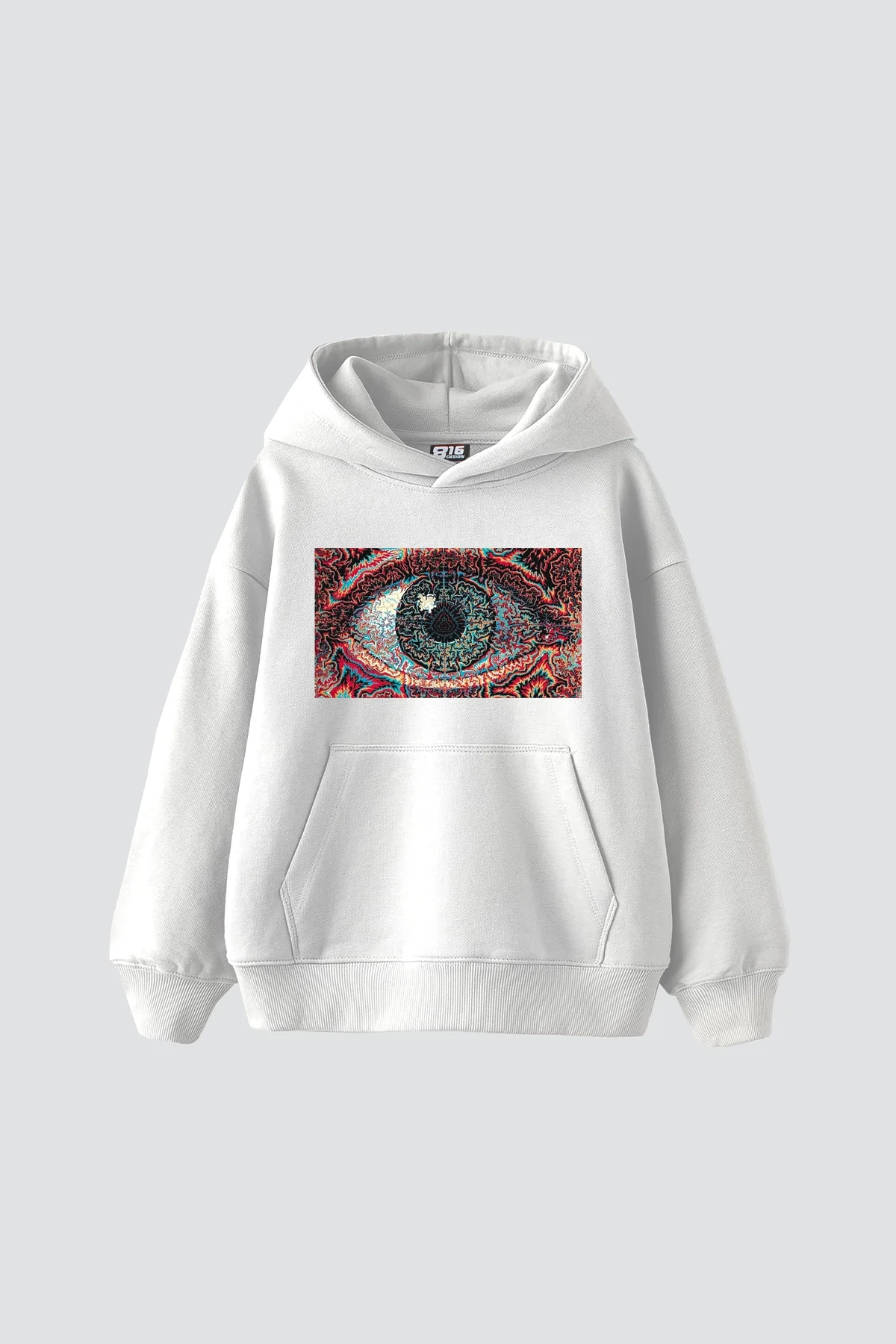 Eye Hallucination Baskılı Oversize Unisex Beyaz Hoodie