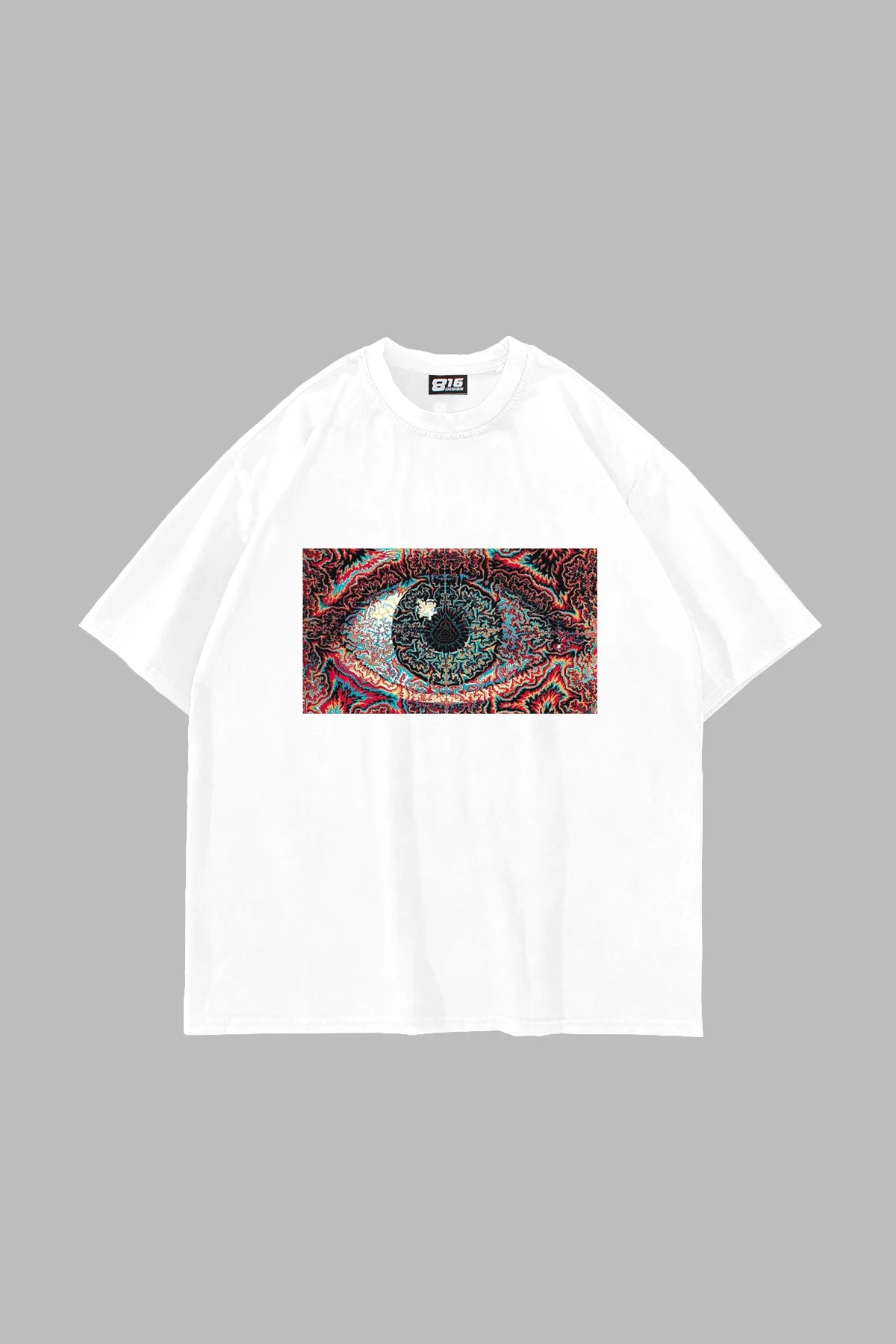 Eye Hallucination Baskılı Oversize Unisex Beyaz Tshirt